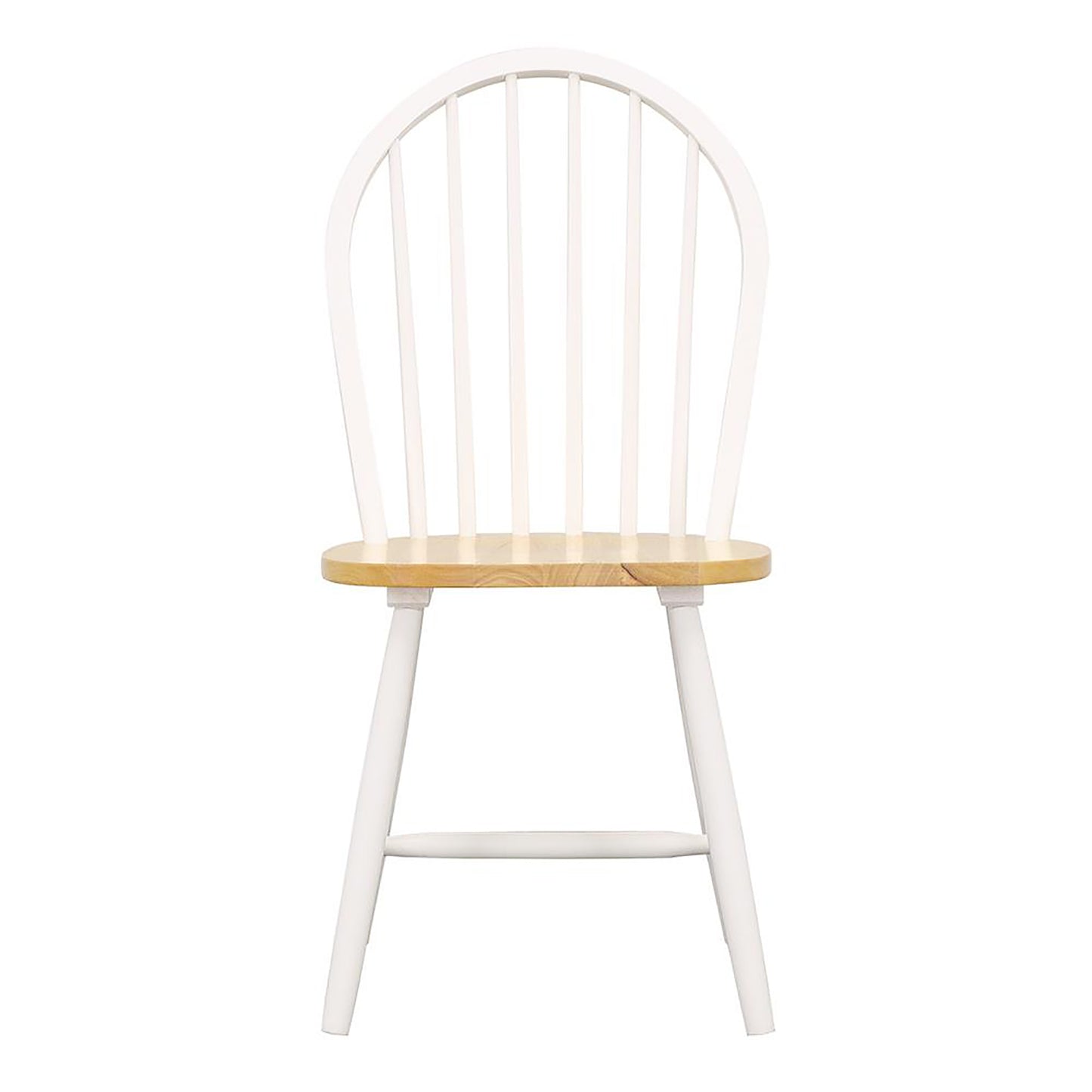 White wooden spindle back dining chair with light wood seat