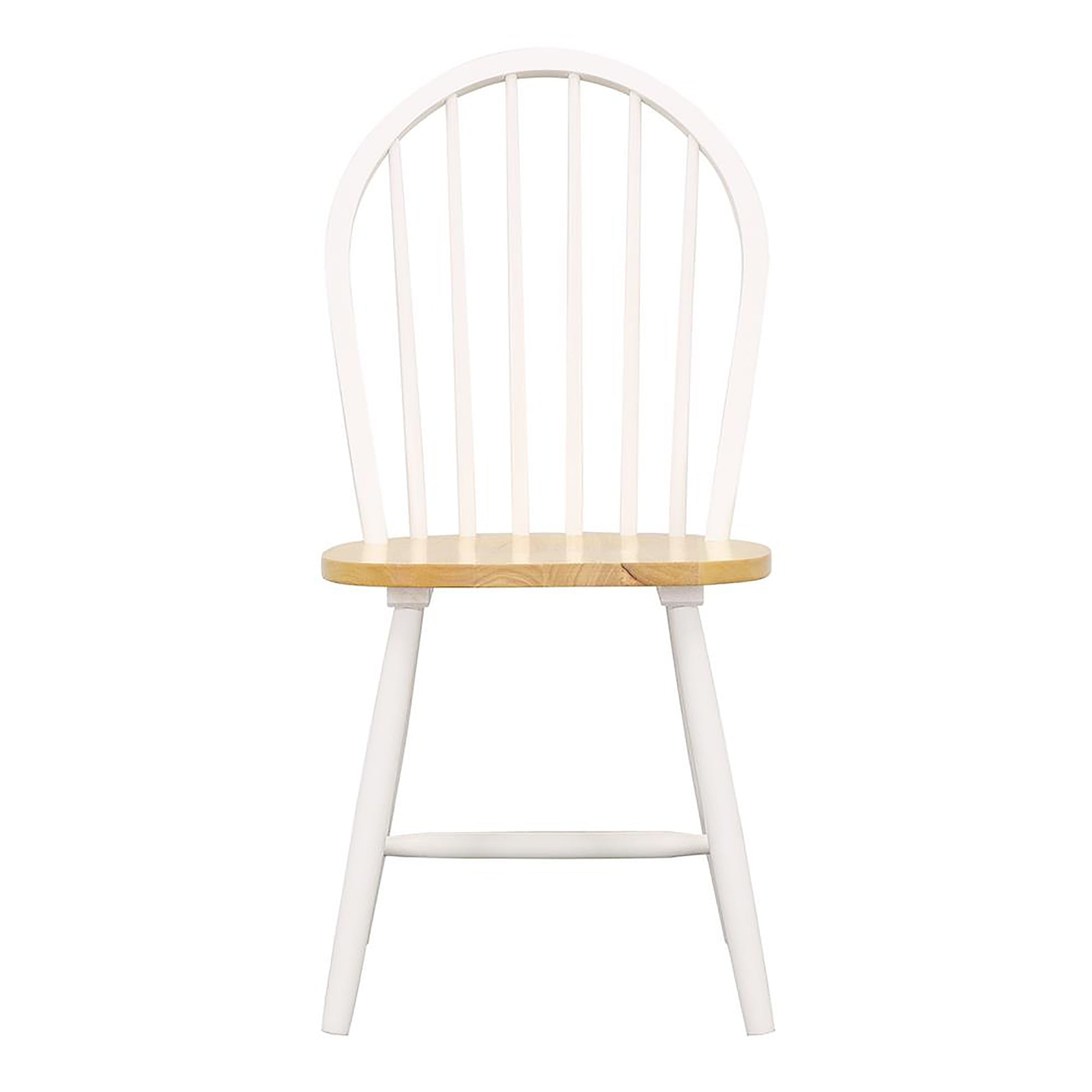 White wooden spindle back dining chair with light wood seat