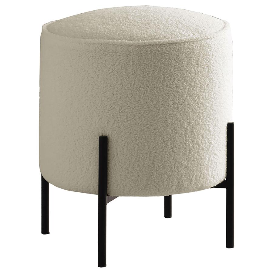 Cream boucl ottoman with black metal legs perfect for living rooms