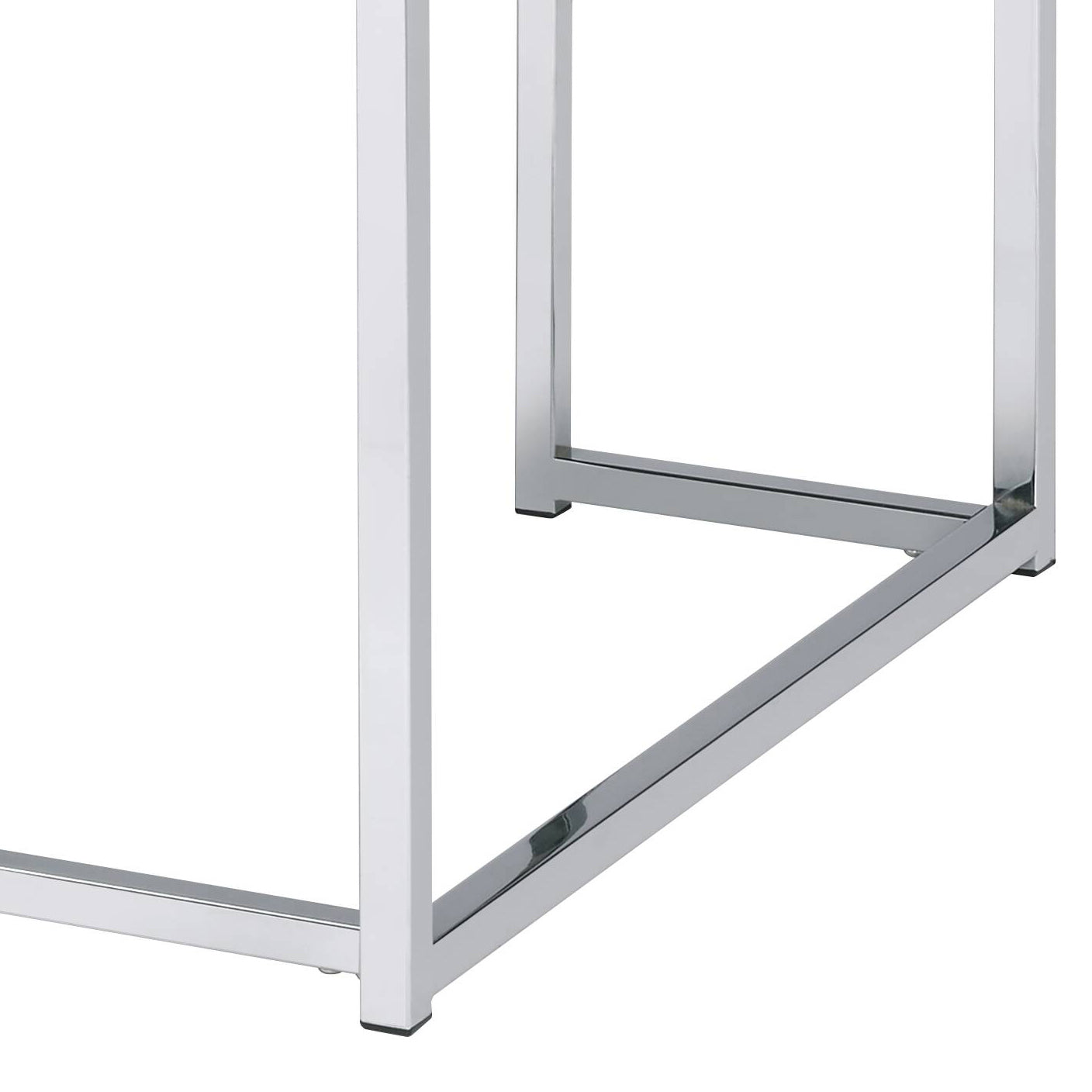 Closeup of polished chrome table legs minimalist modern design