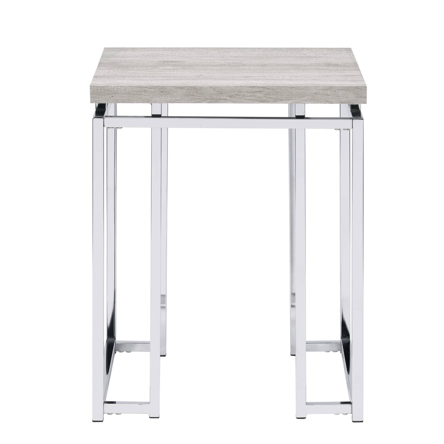 Grey wood effect top side table with polished chrome frame