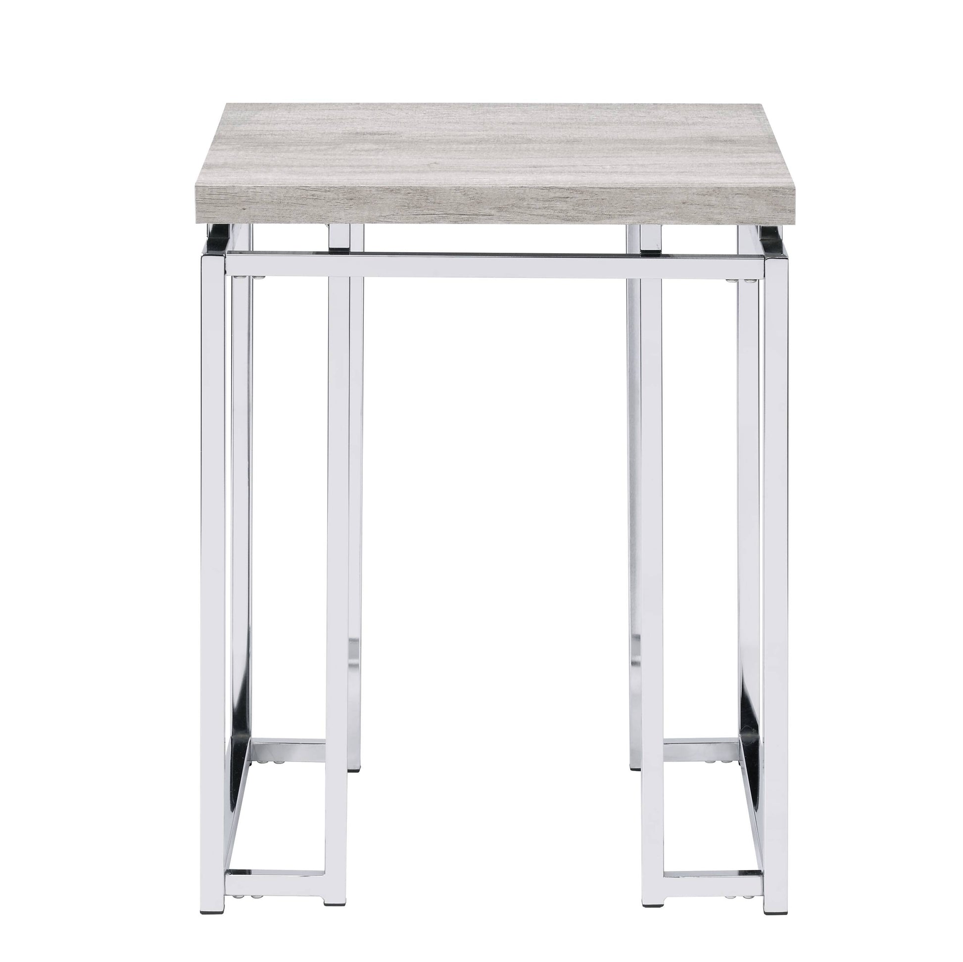 Grey wood effect top side table with polished chrome frame