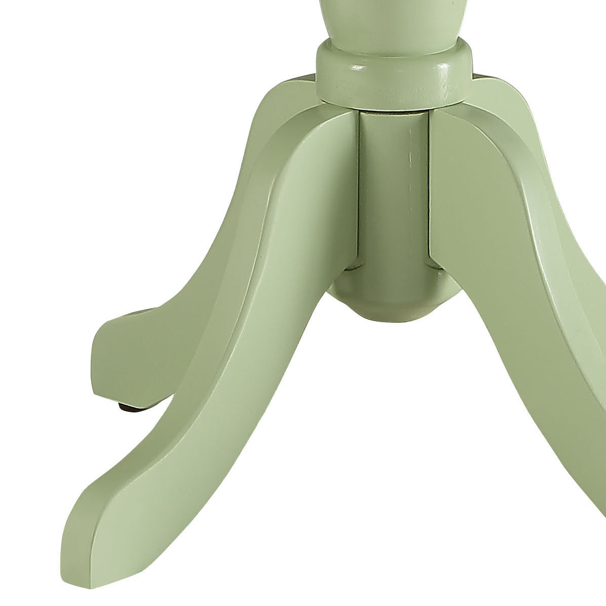 Pale green wooden pedestal base with curved legs for a side table