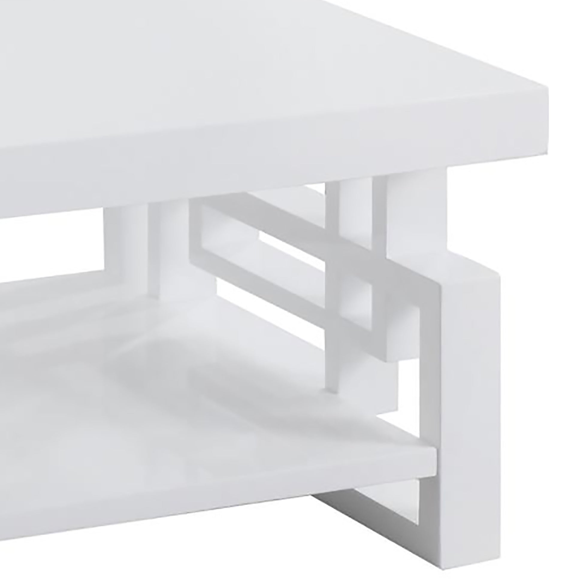 White modern coffee table with geometric leg design clean lines