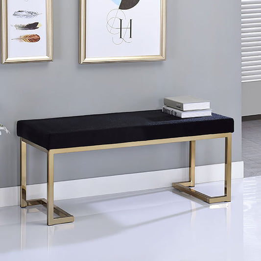 Modern black velvet bench with gold metal frame