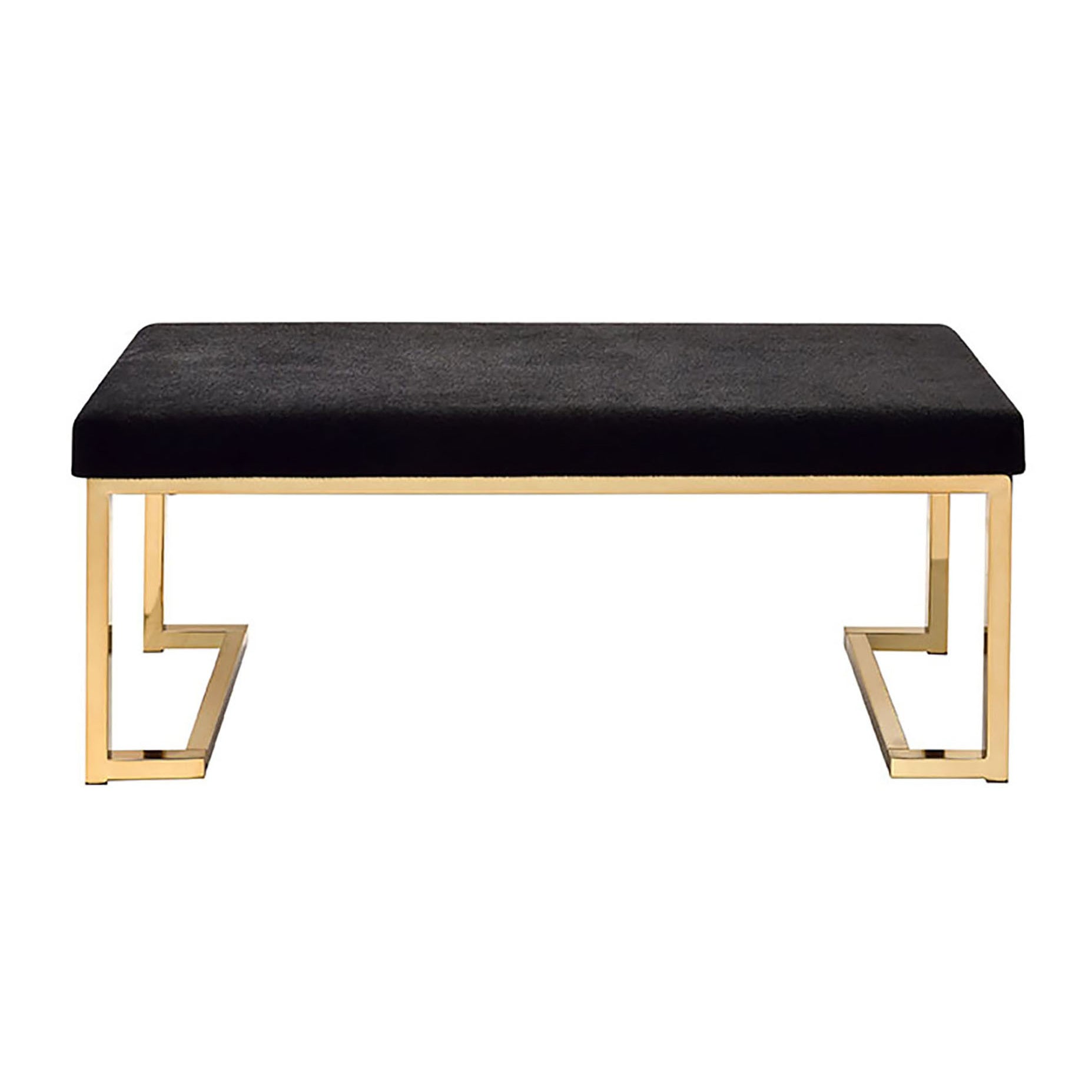 Black velvet bench with a polished gold metal frame elegant accent seating