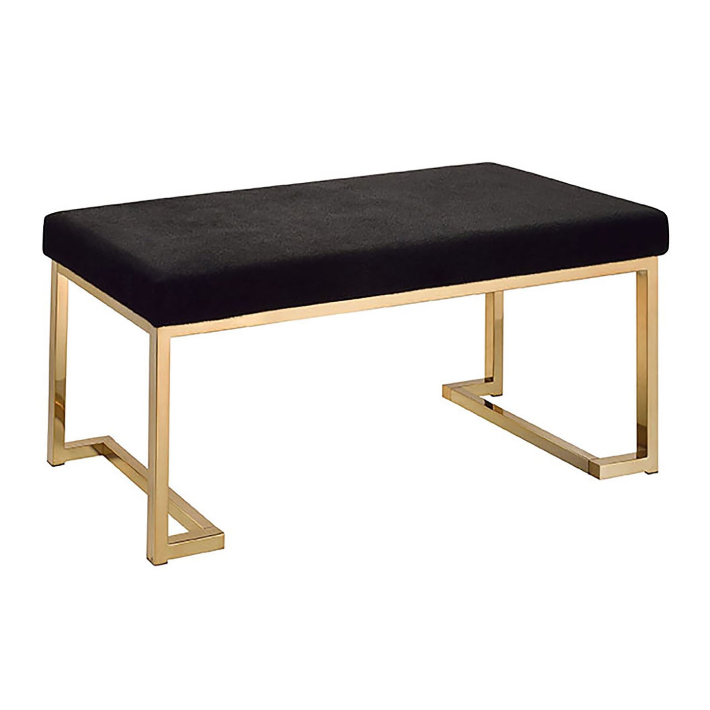 Black velvet bench with modern gold metal legs elegant accent seating
