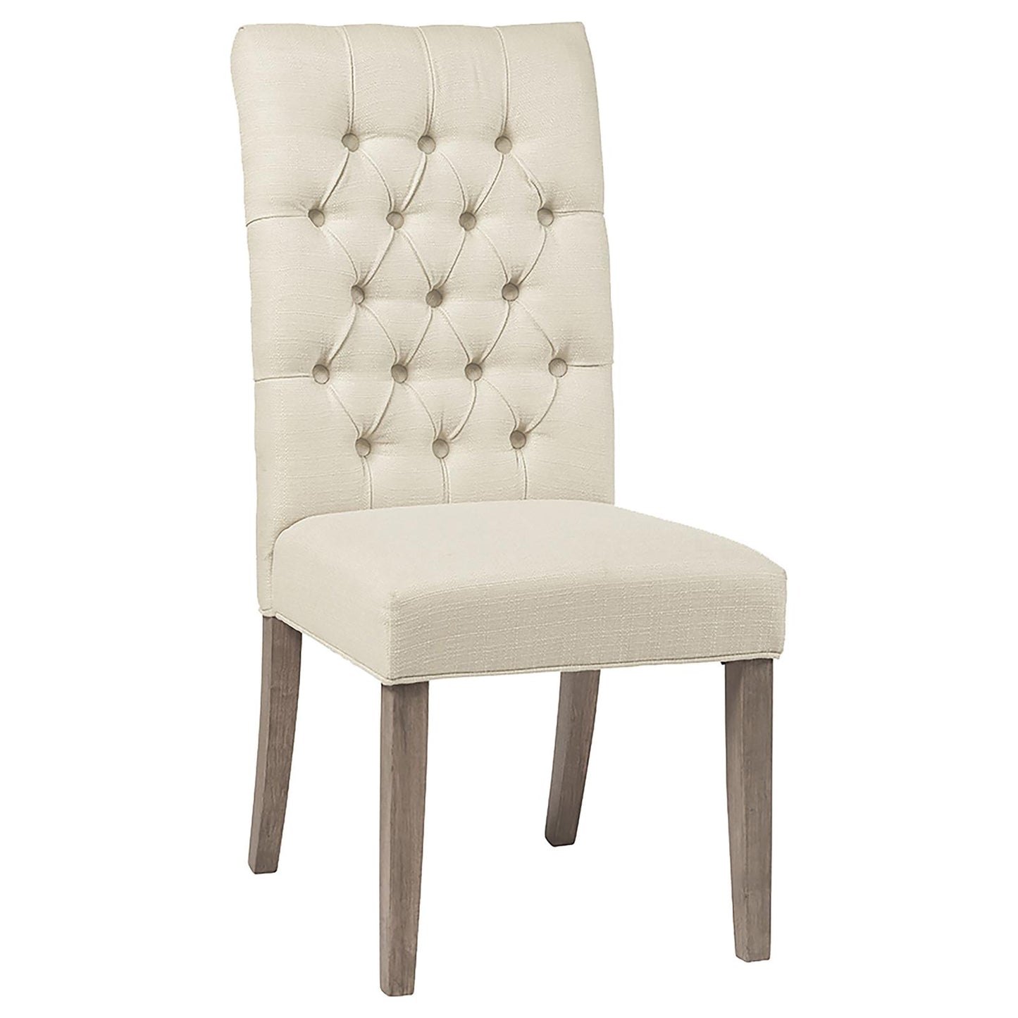 Elegant cream tufted dining chair with diamondpatterned back and wooden legs