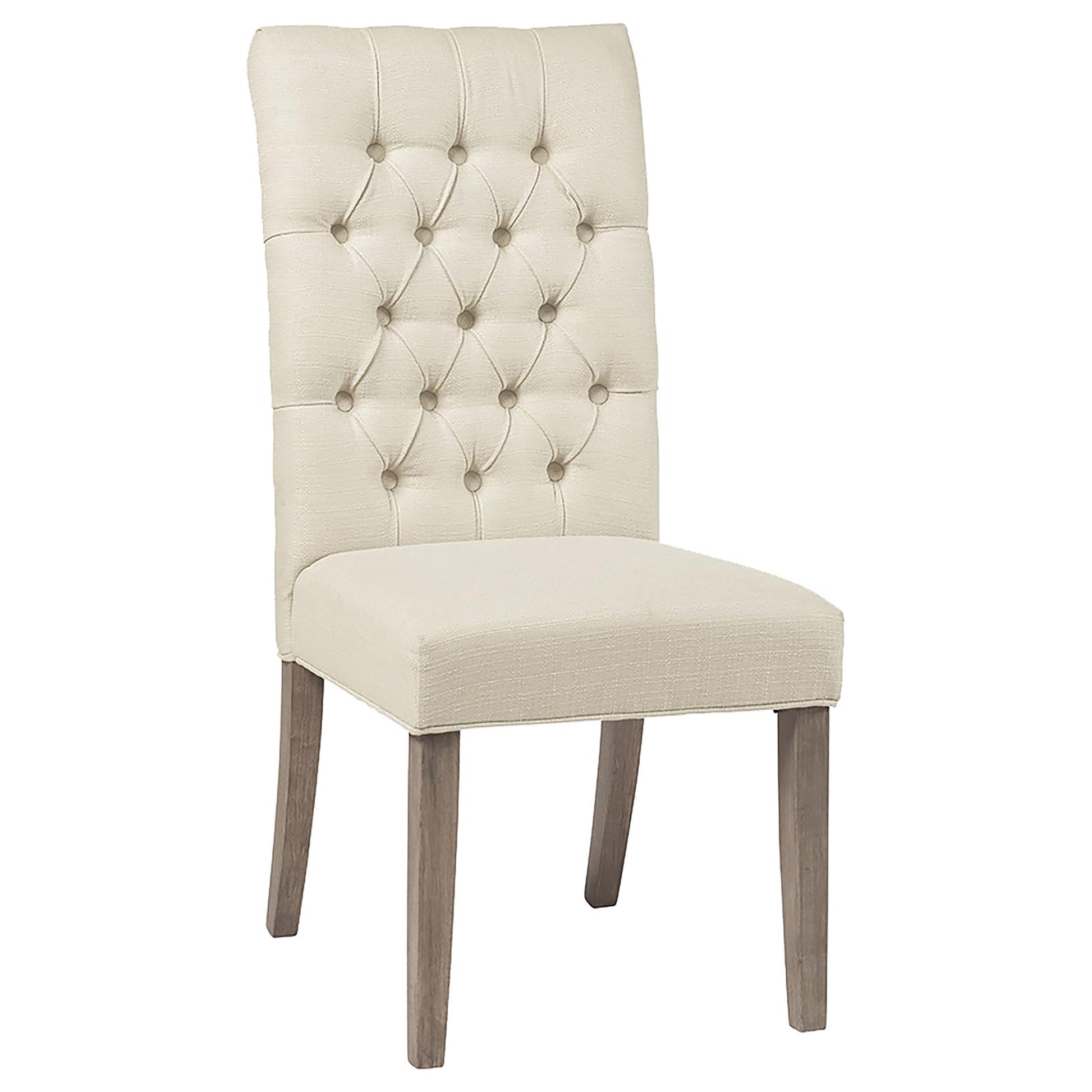Elegant cream tufted dining chair with diamondpatterned back and wooden legs