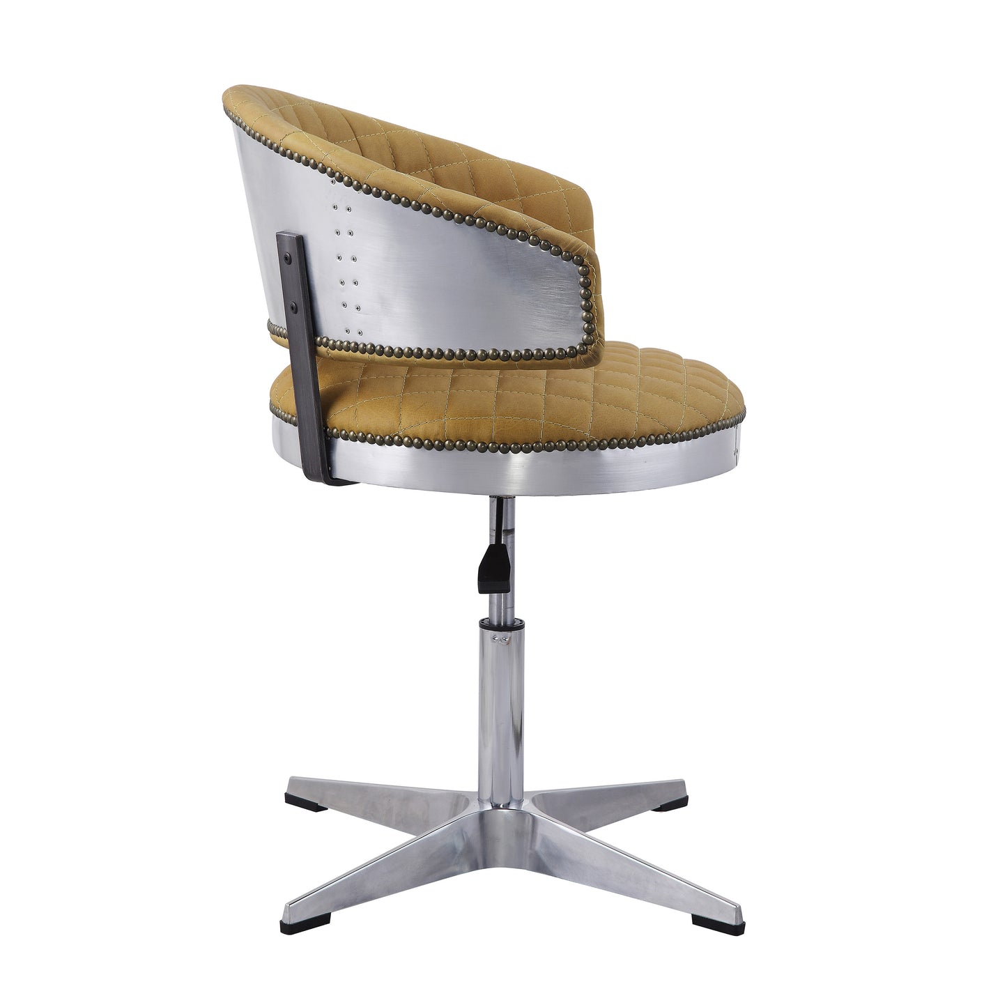 Tan quilted vegan leather aviator desk chair with silver accents and star base