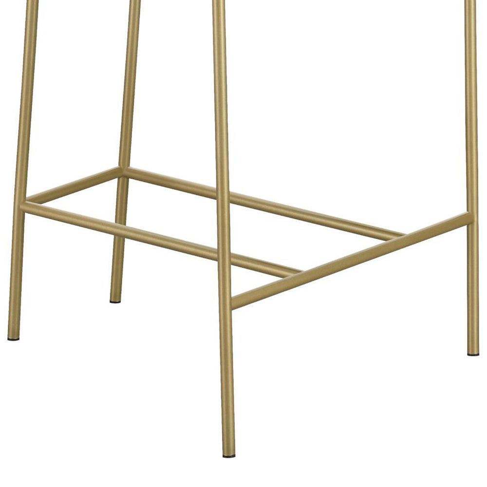 Golden metal bar stool legs with a crisscross support bar for stability