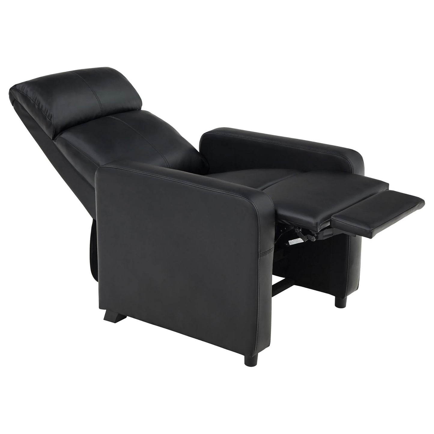 Black faux leather recliner chair with extended footrest