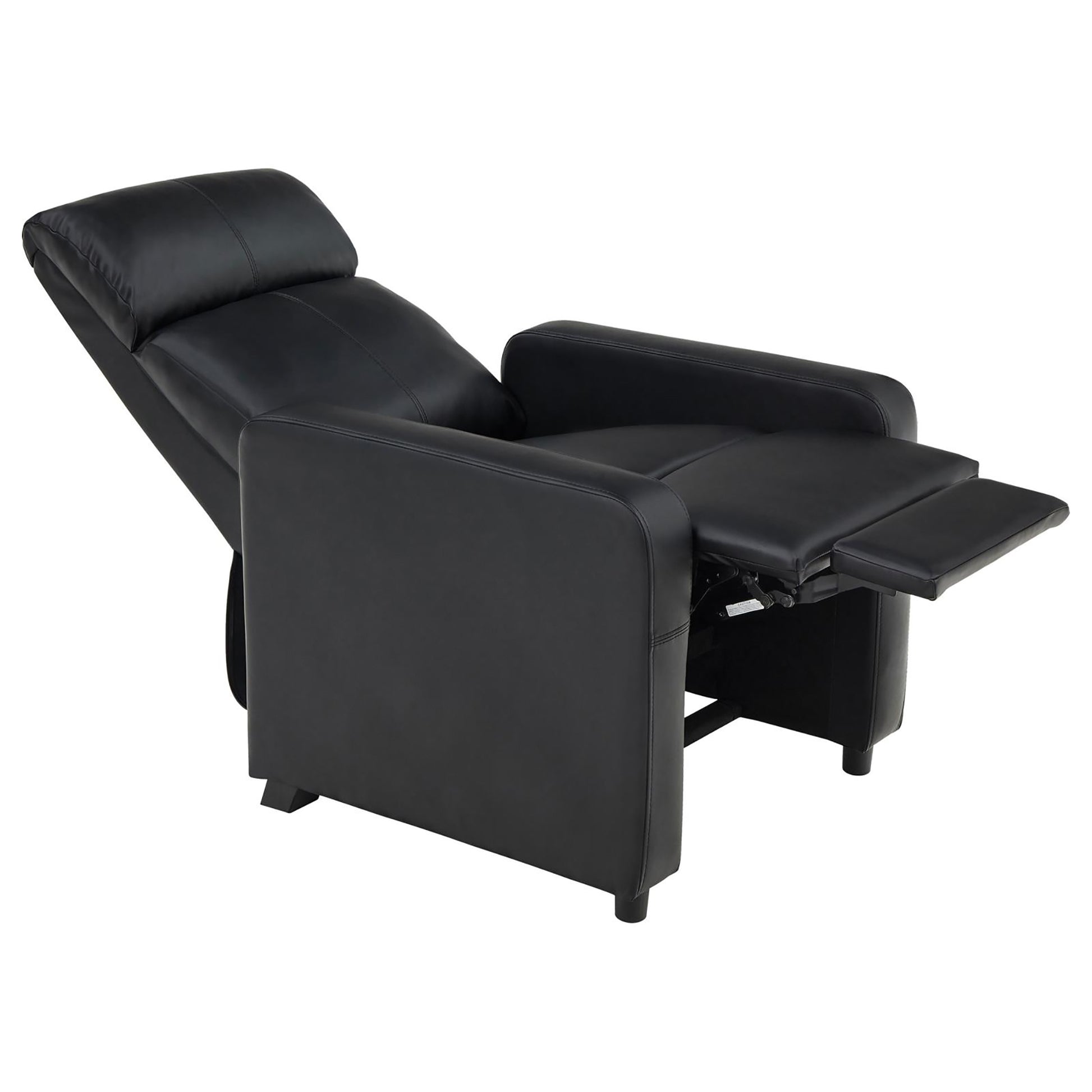 Black faux leather recliner chair with extended footrest