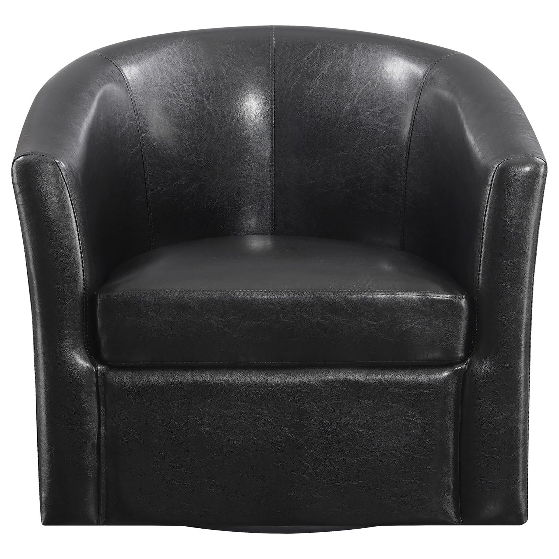 Black leather barrel chair with plush seating for ultimate comfort