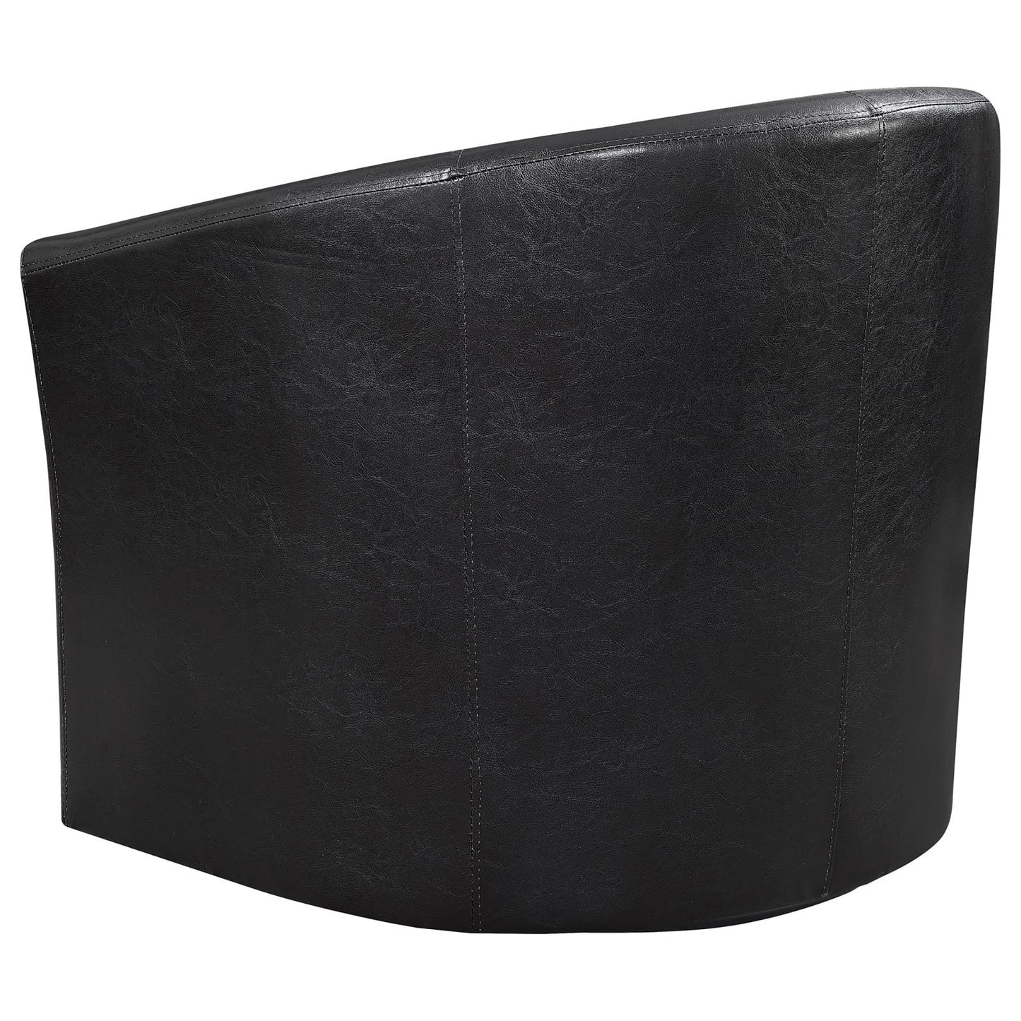 Black faux leather accent chair with curved back and stitched detailing