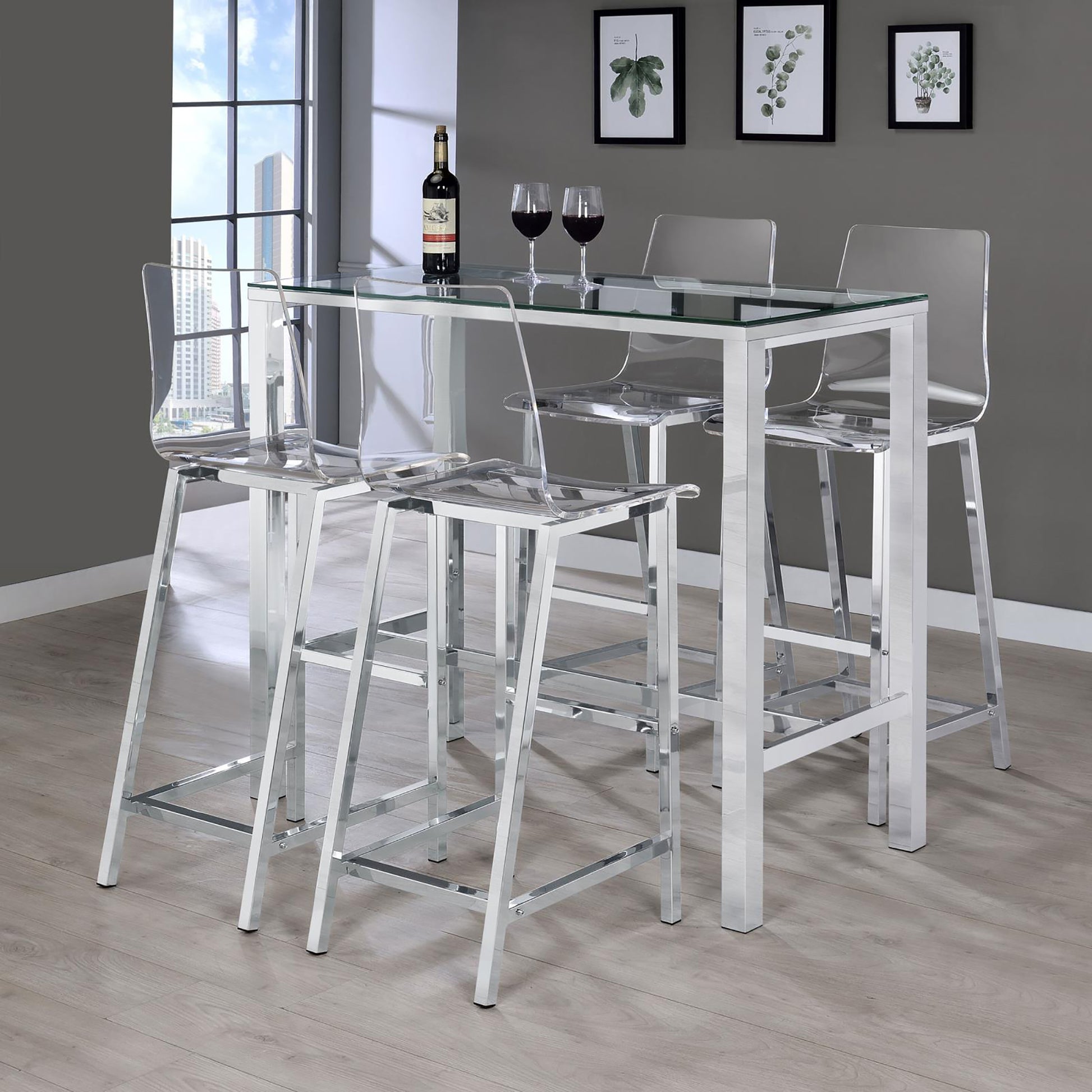 Sleek chrome and clear acrylic bar stool with modern design perfect for contemporary kitchens