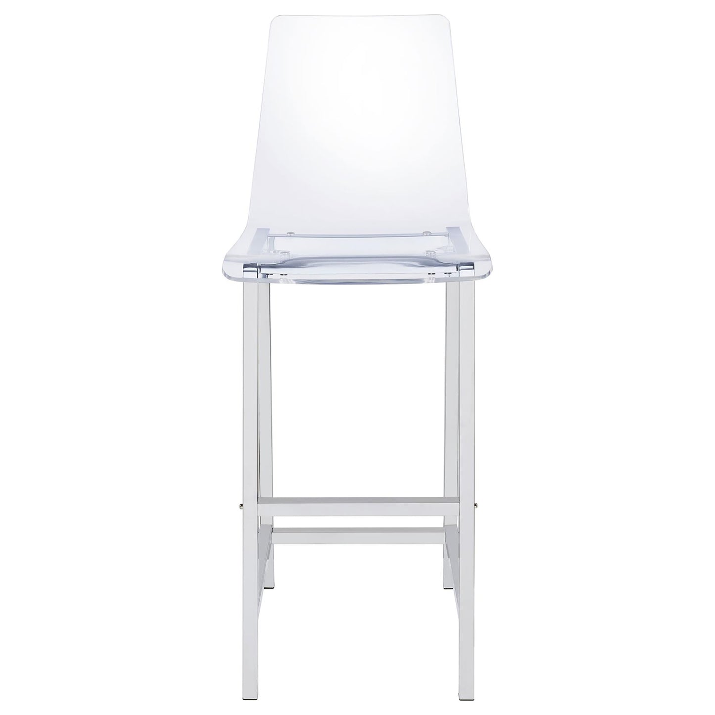 Clear acrylic bar stool with polished chrome legs and footrest