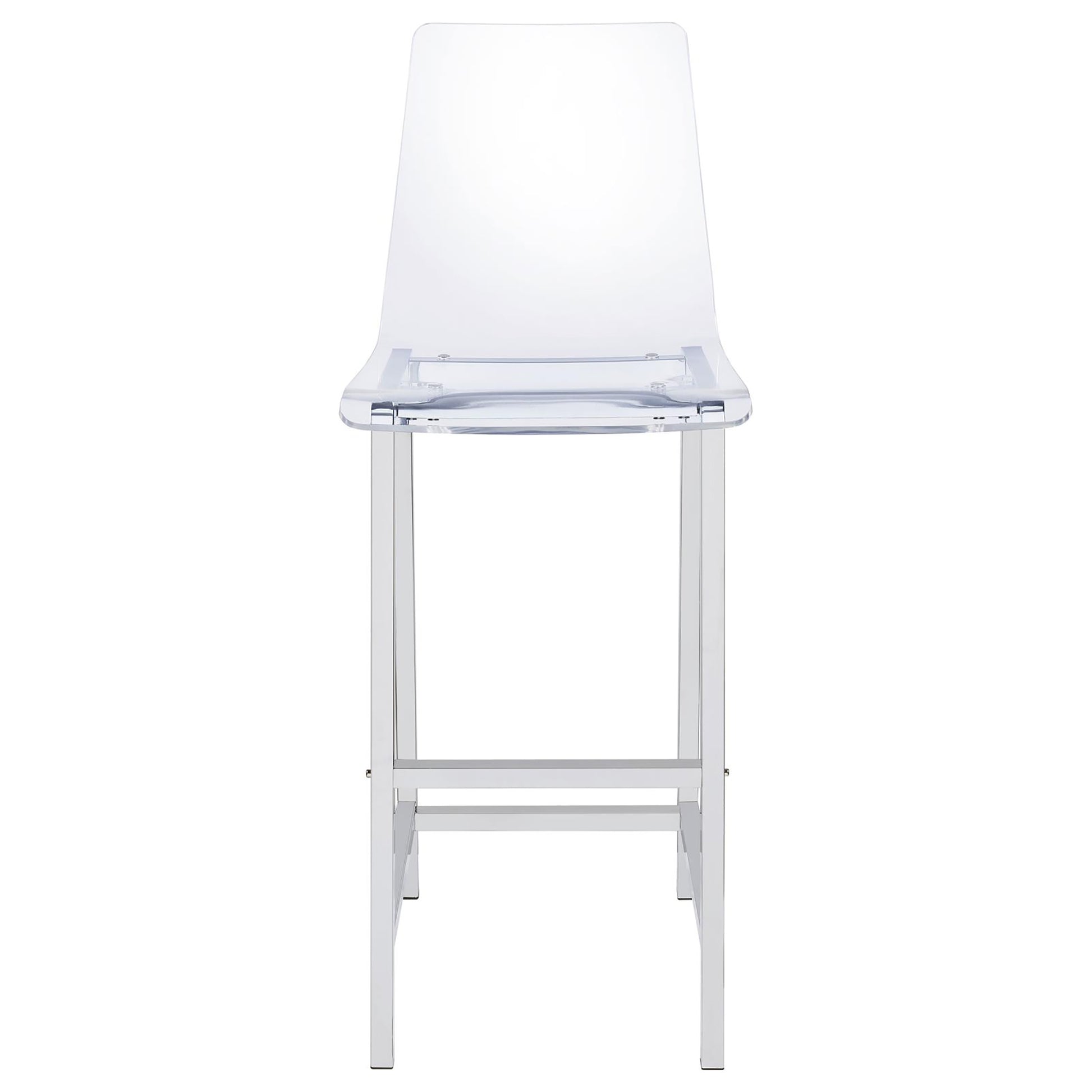 Clear acrylic bar stool with polished chrome legs and footrest