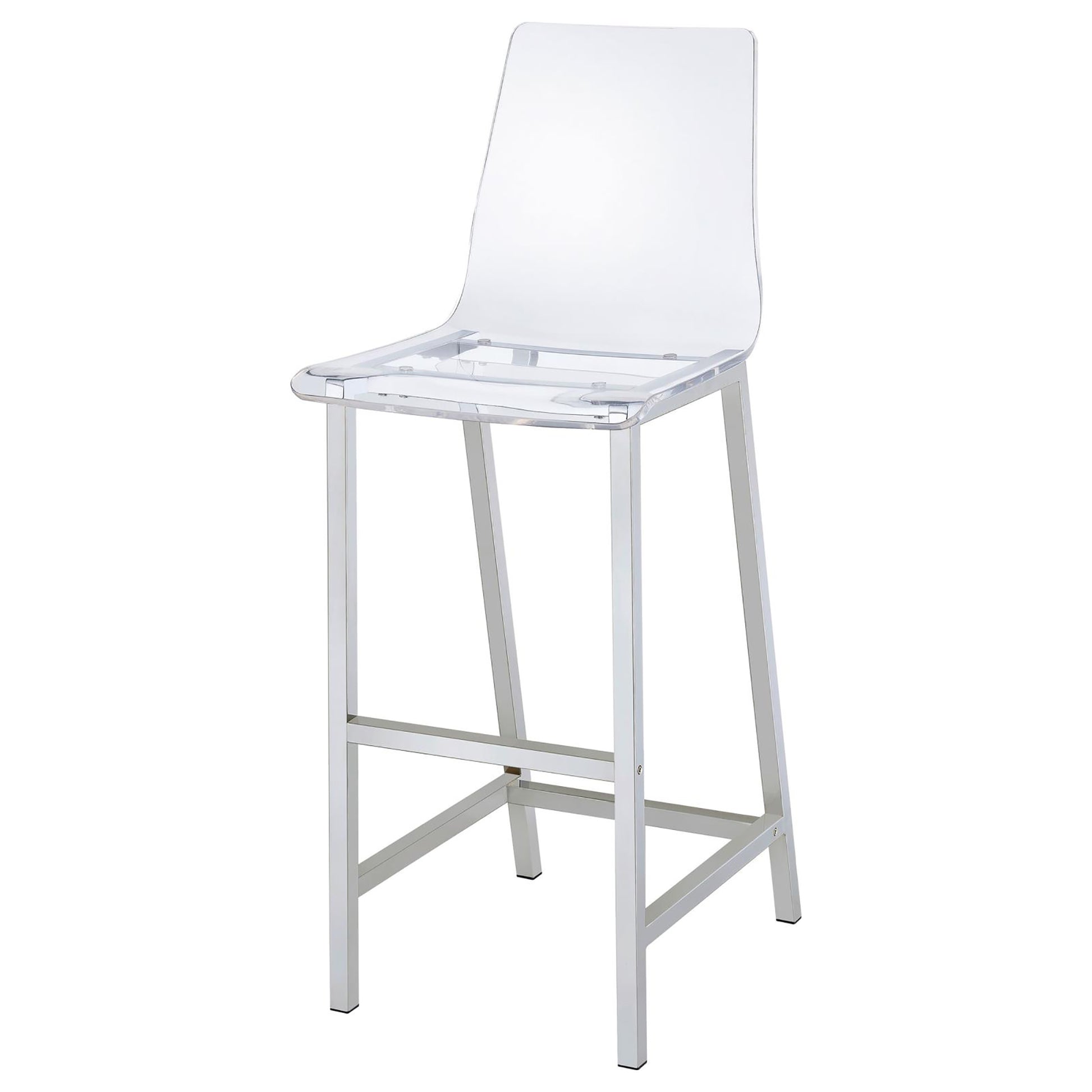 Clear acrylic bar stool with polished chrome metal frame