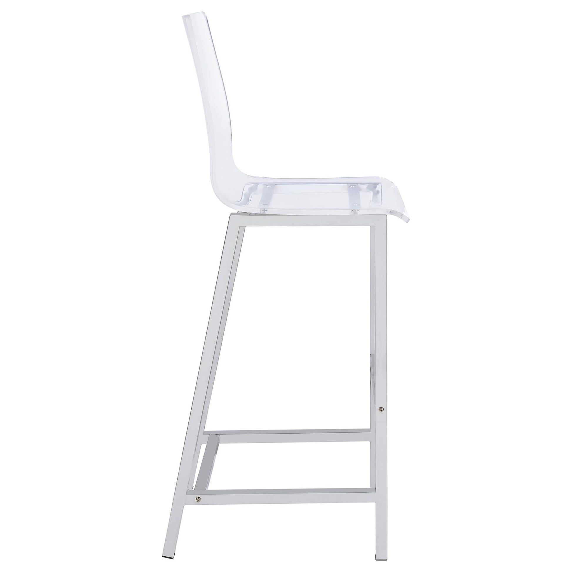 Clear acrylic bar stool with a sleek chrome metal frame