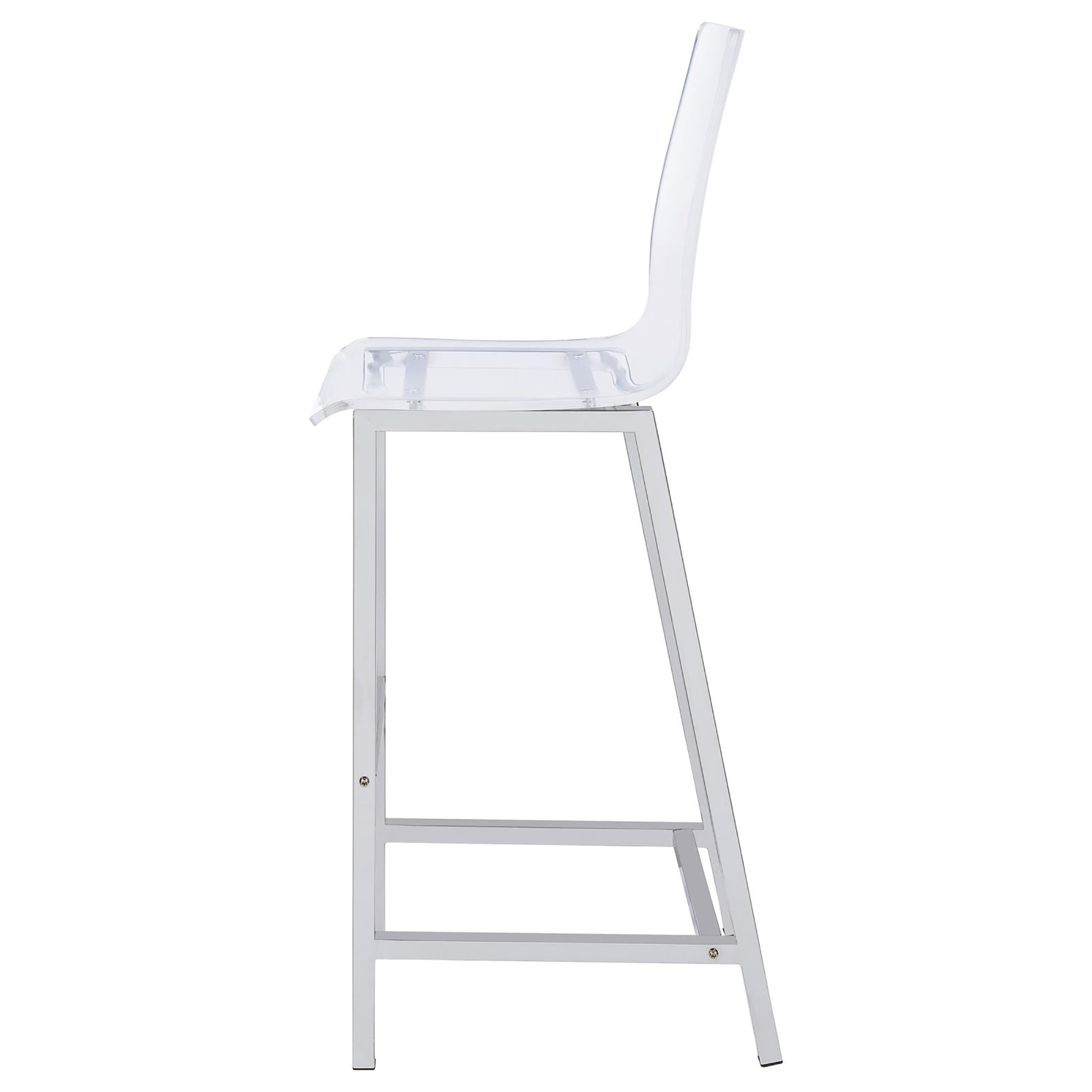 Clear acrylic ghost bar stool with silver metal frame and footrest
