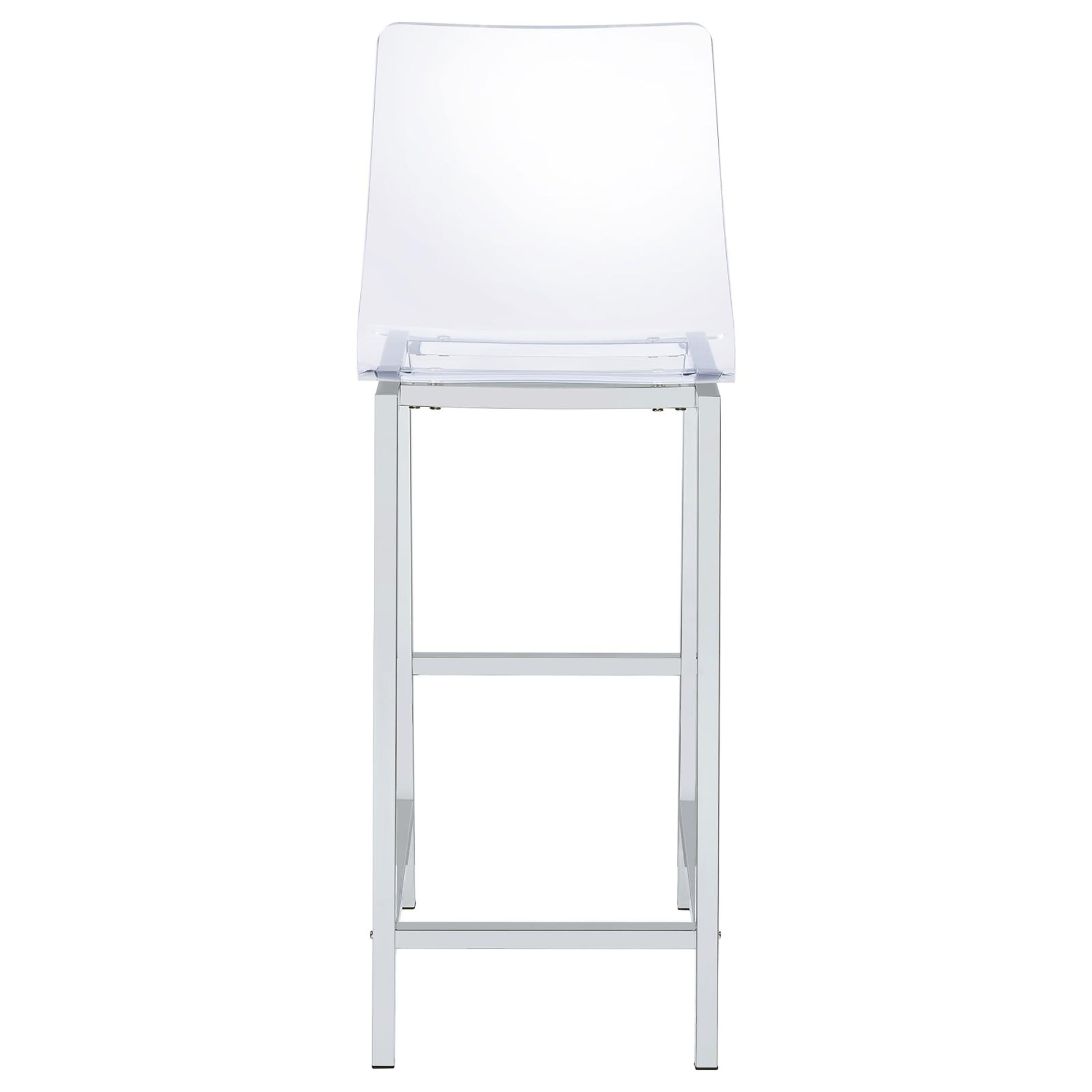 Clear acrylic bar stool with polished chrome frame and footrest