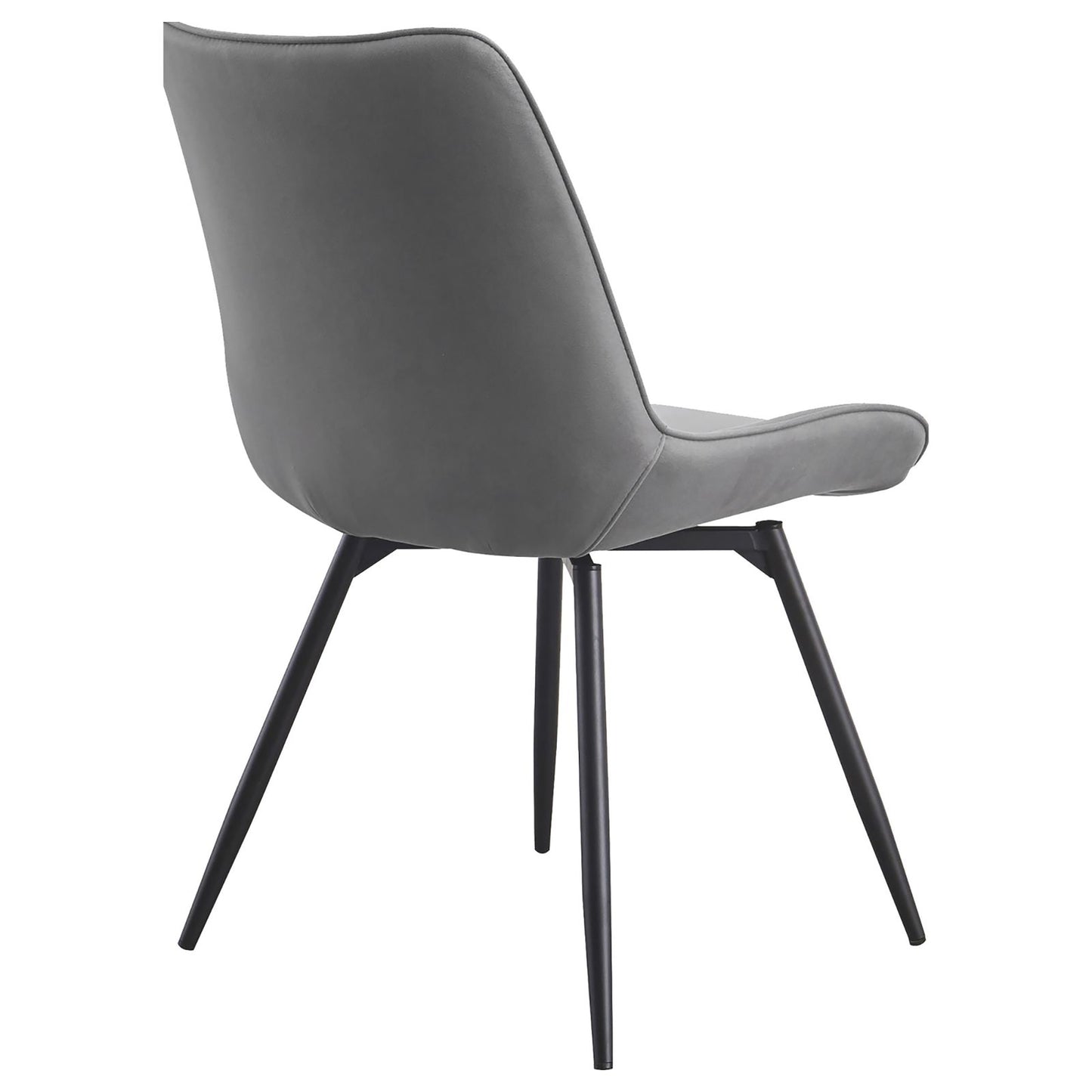 Modern gray velvet dining chair with sleek black metal legs