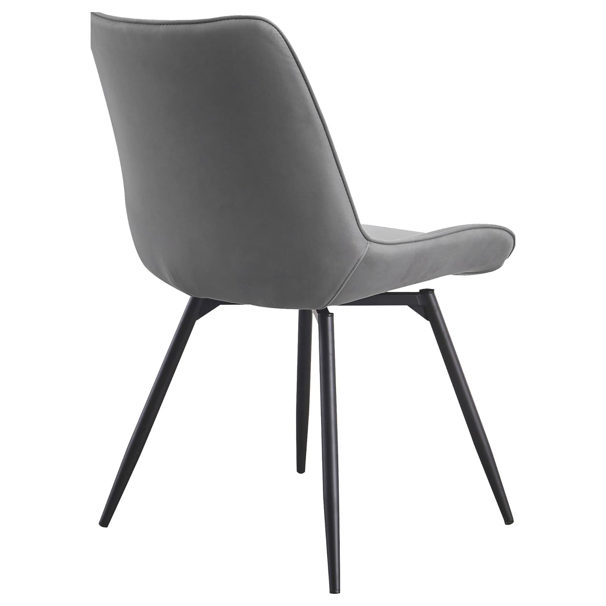 Modern gray velvet dining chair with sleek black metal legs