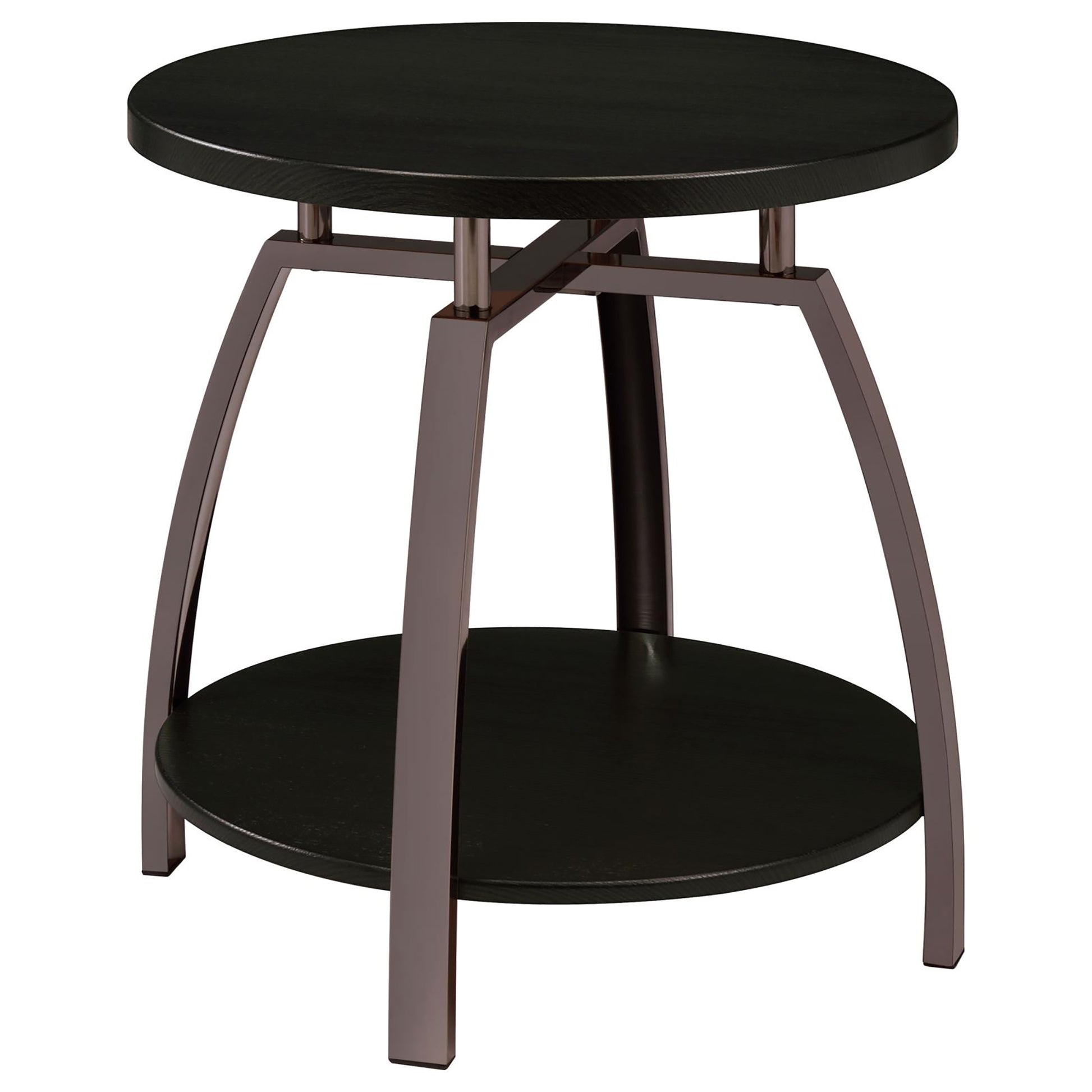 Modern black round end table with metal frame perfect for living rooms