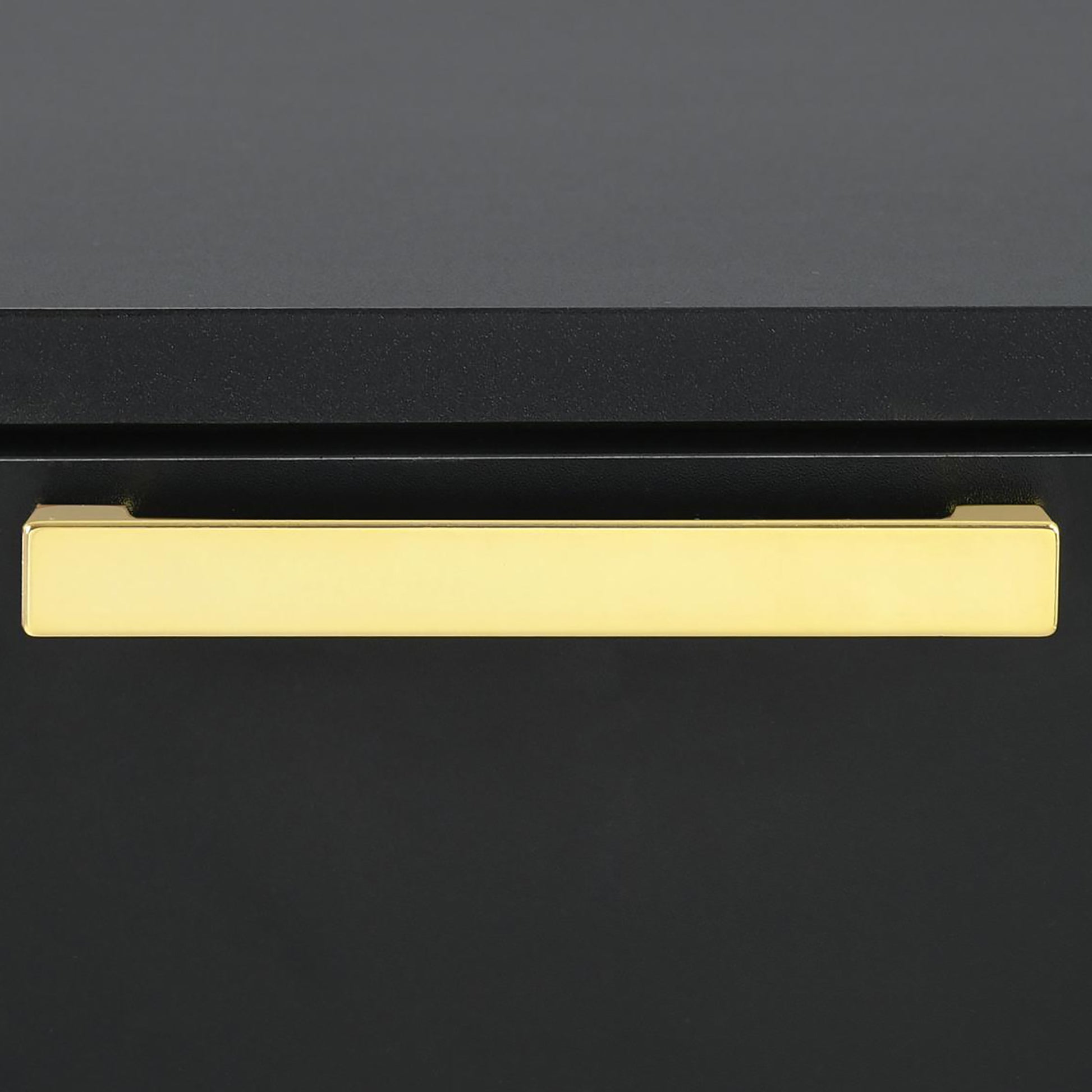 Modern rectangular brass cabinet pull with matte black finish