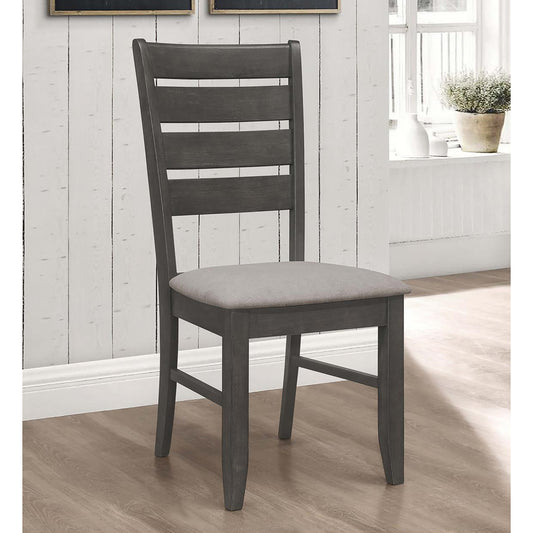 Dark gray wooden dining chair with upholstered gray seat slatted backrest