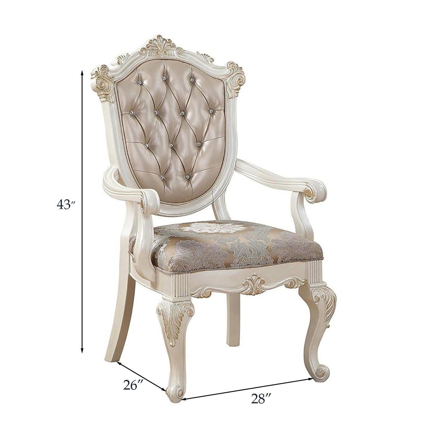 Ornate cream upholstered accent chair with tufted back and carved wood legs