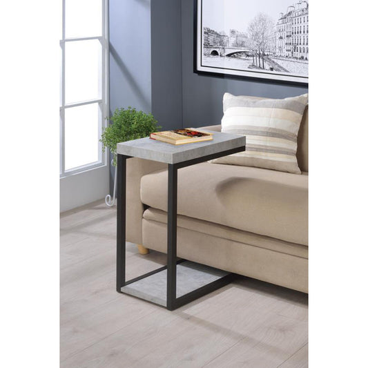 Modern Ctable with gray concrete top and black metal frame ideal for bedside use