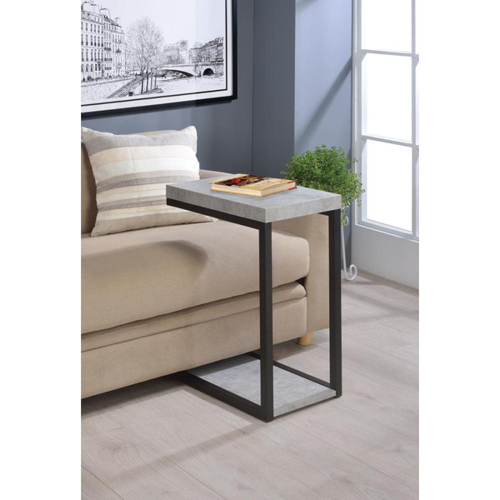 Gray concrete finish Ctable with black metal frame perfect for modern living rooms