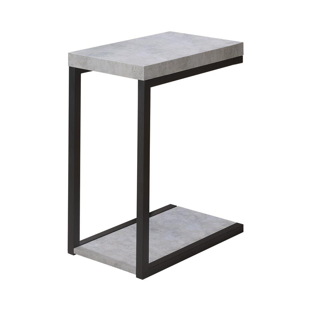 Modern Cshaped side table with concretelook top and black metal frame