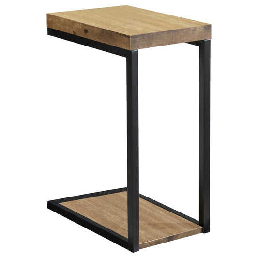 Industrial Ctable with a natural wood top and black metal frame