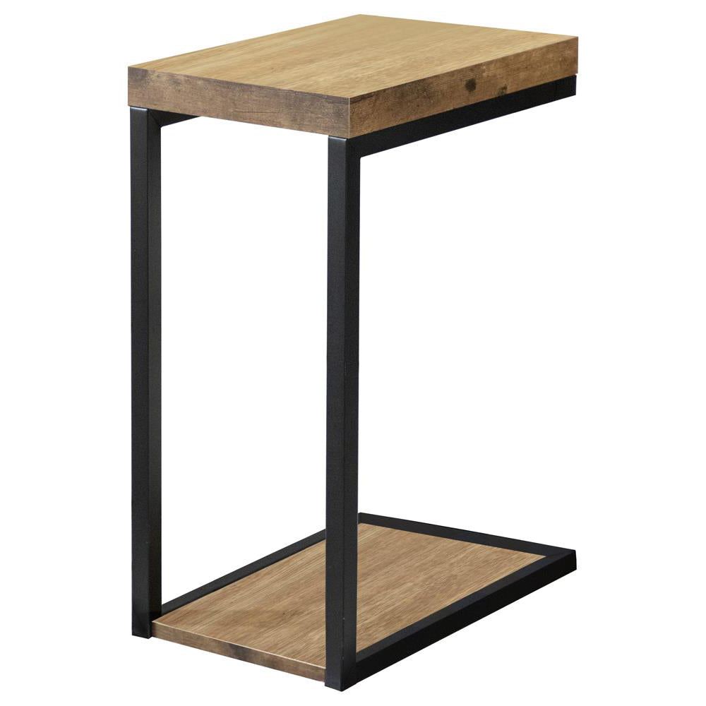 Modern Ctable with wood top and black metal frame perfect for sofas