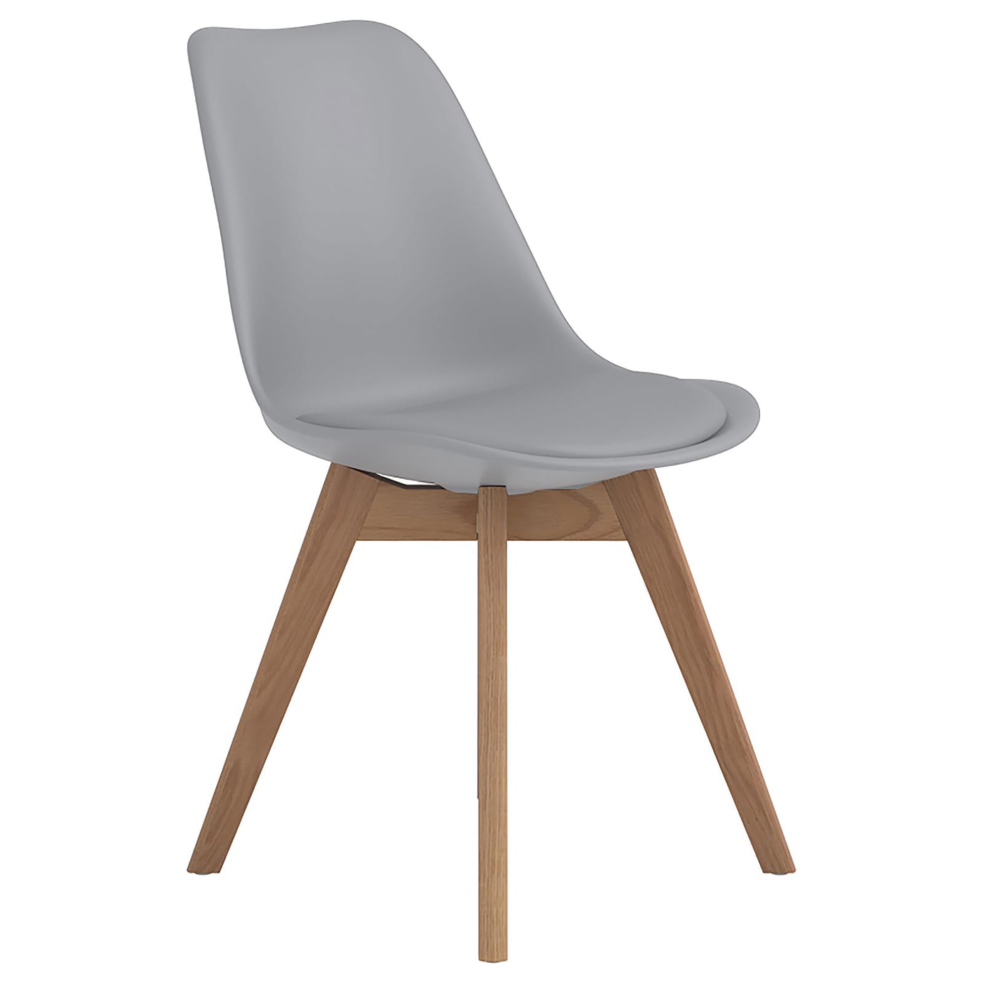 Modern grey plastic dining chair with natural wood legs minimalist design