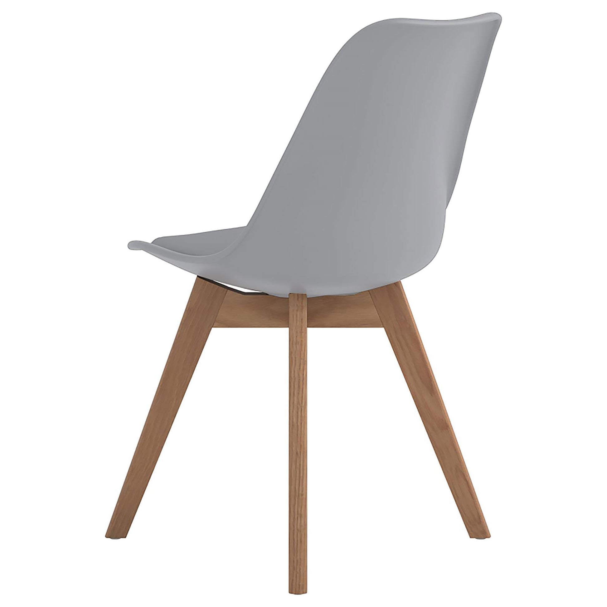 Modern grey molded plastic chair with natural wood legs for dining