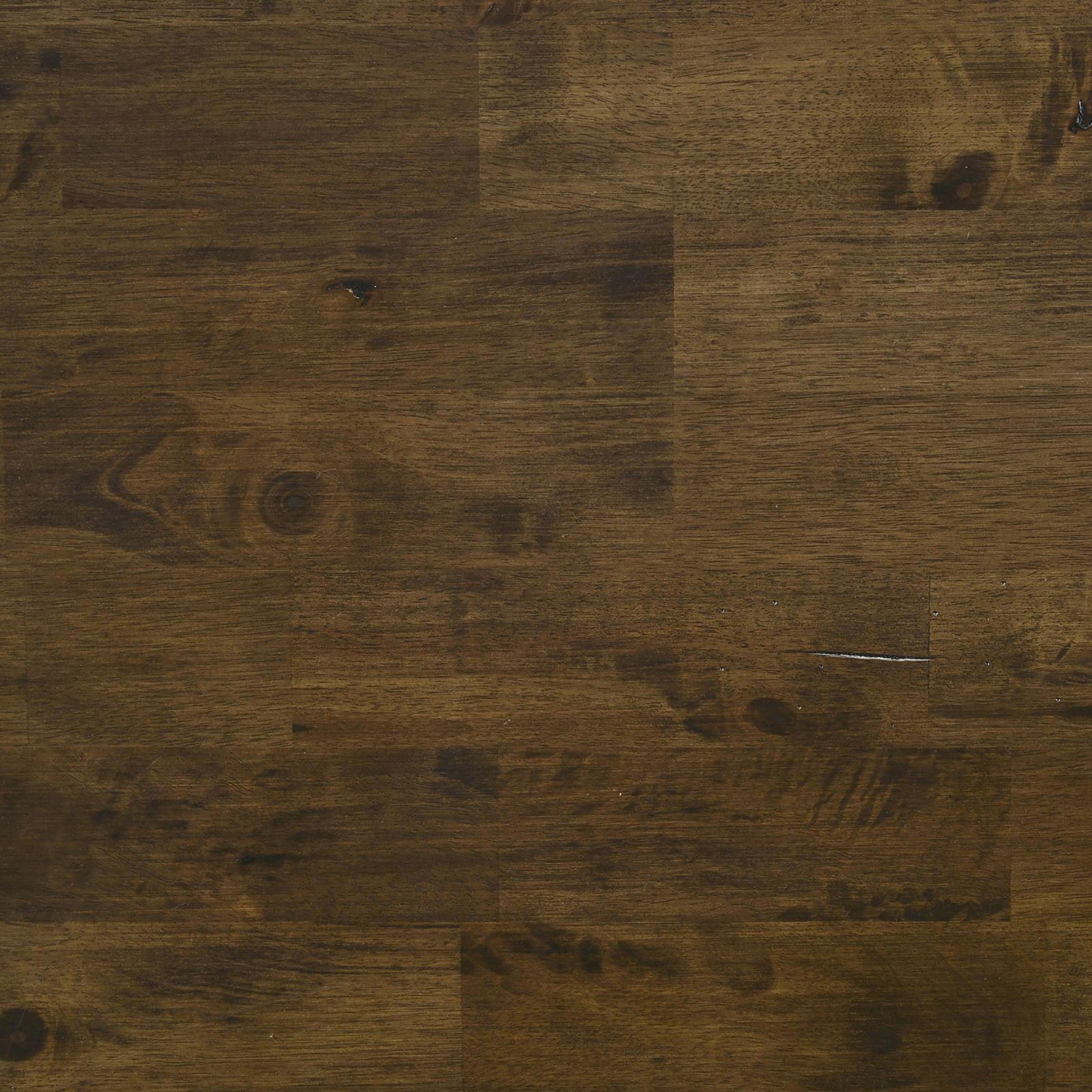 Dark walnut hardwood flooring with natural grain and knots