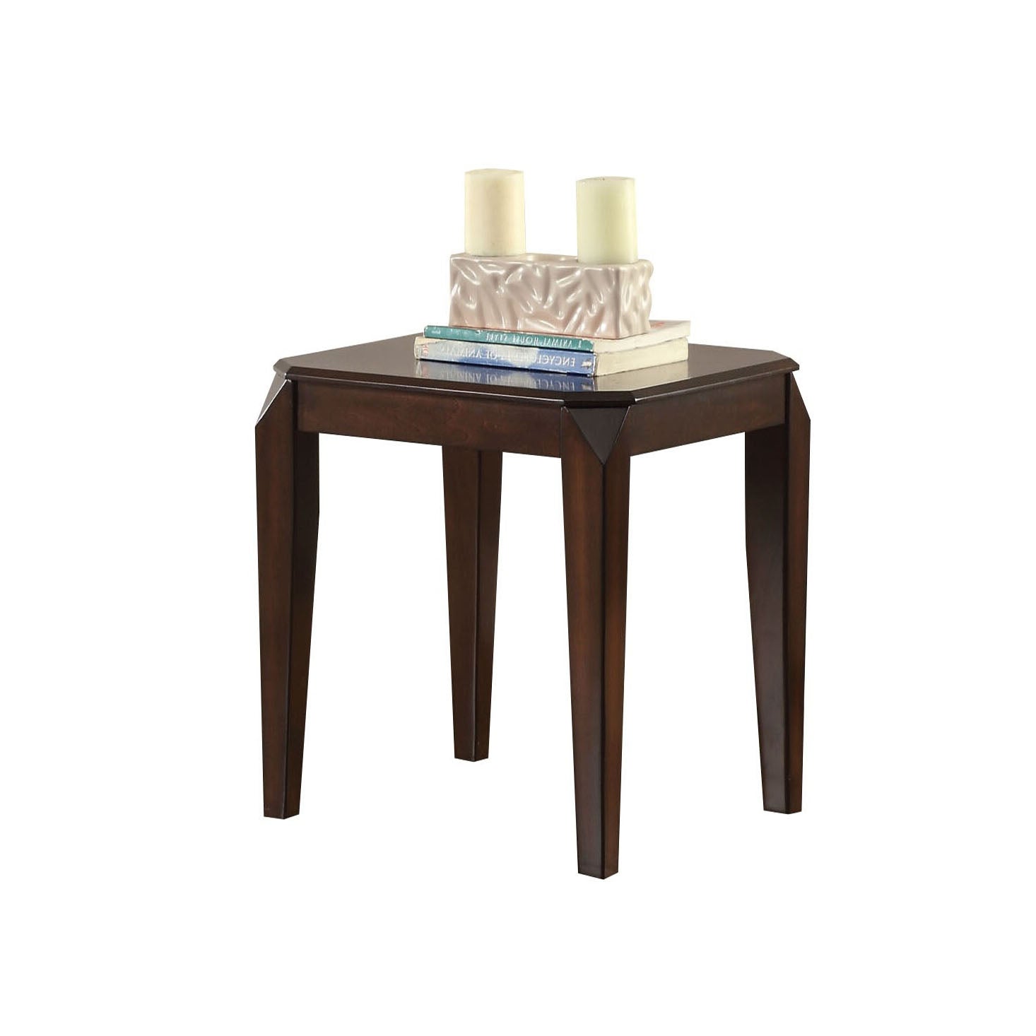 Dark wood accent table with tapered legs and octagonal top