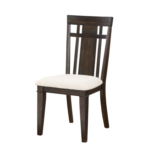 Dark wood dining chair with upholstered seat