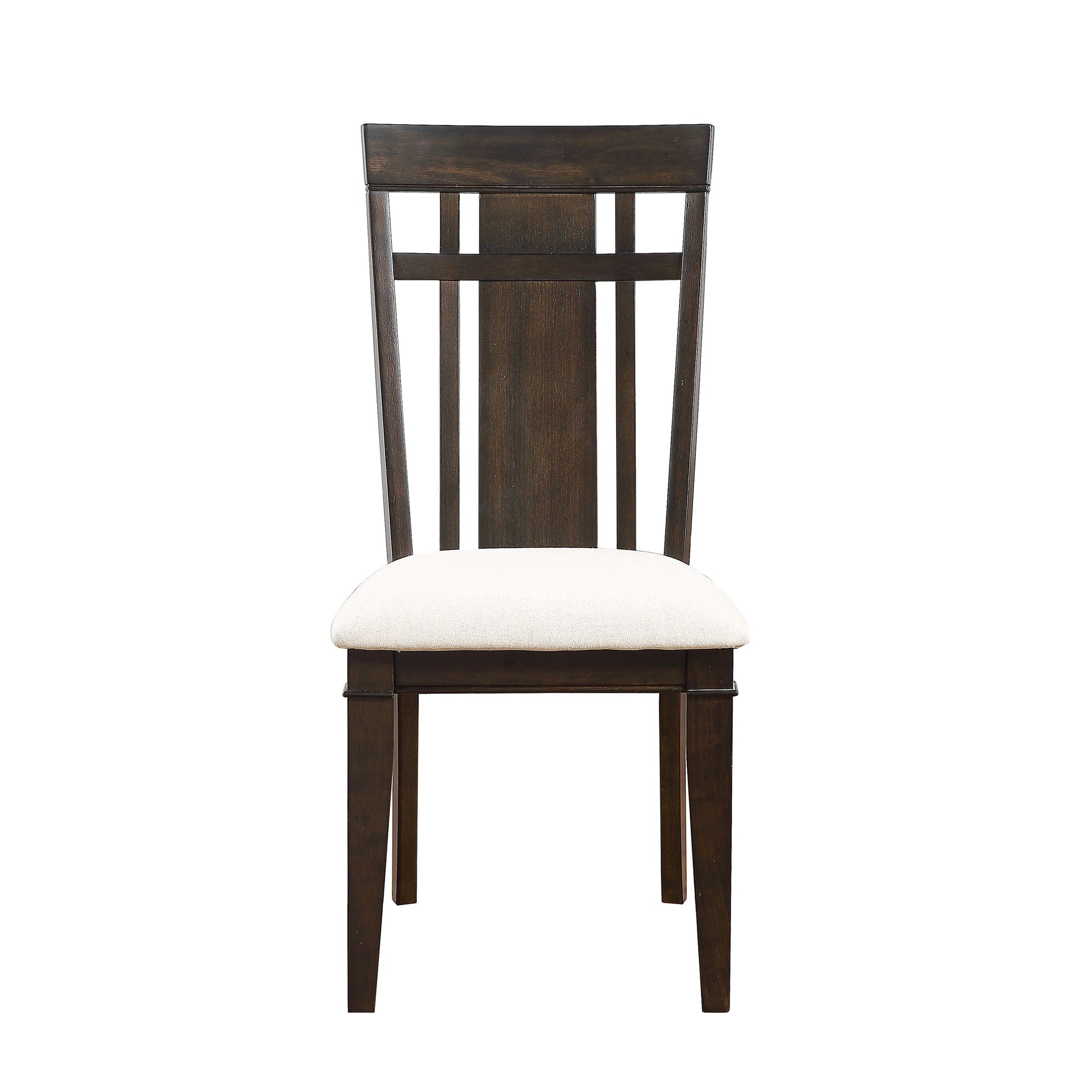 Dark brown wooden dining chair with white fabric seat perfect for modern kitchens