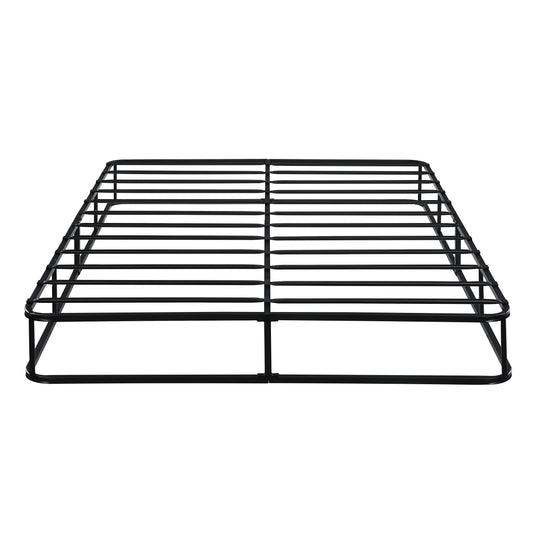 Black metal slat king bed frame with a sturdy construction for mattress support