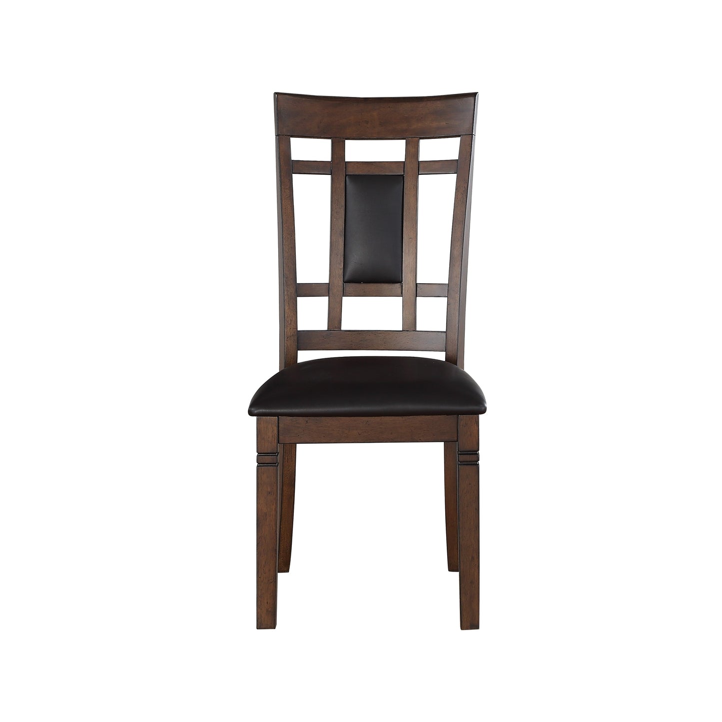 Dark wood dining chair with upholstered seat and slatted back
