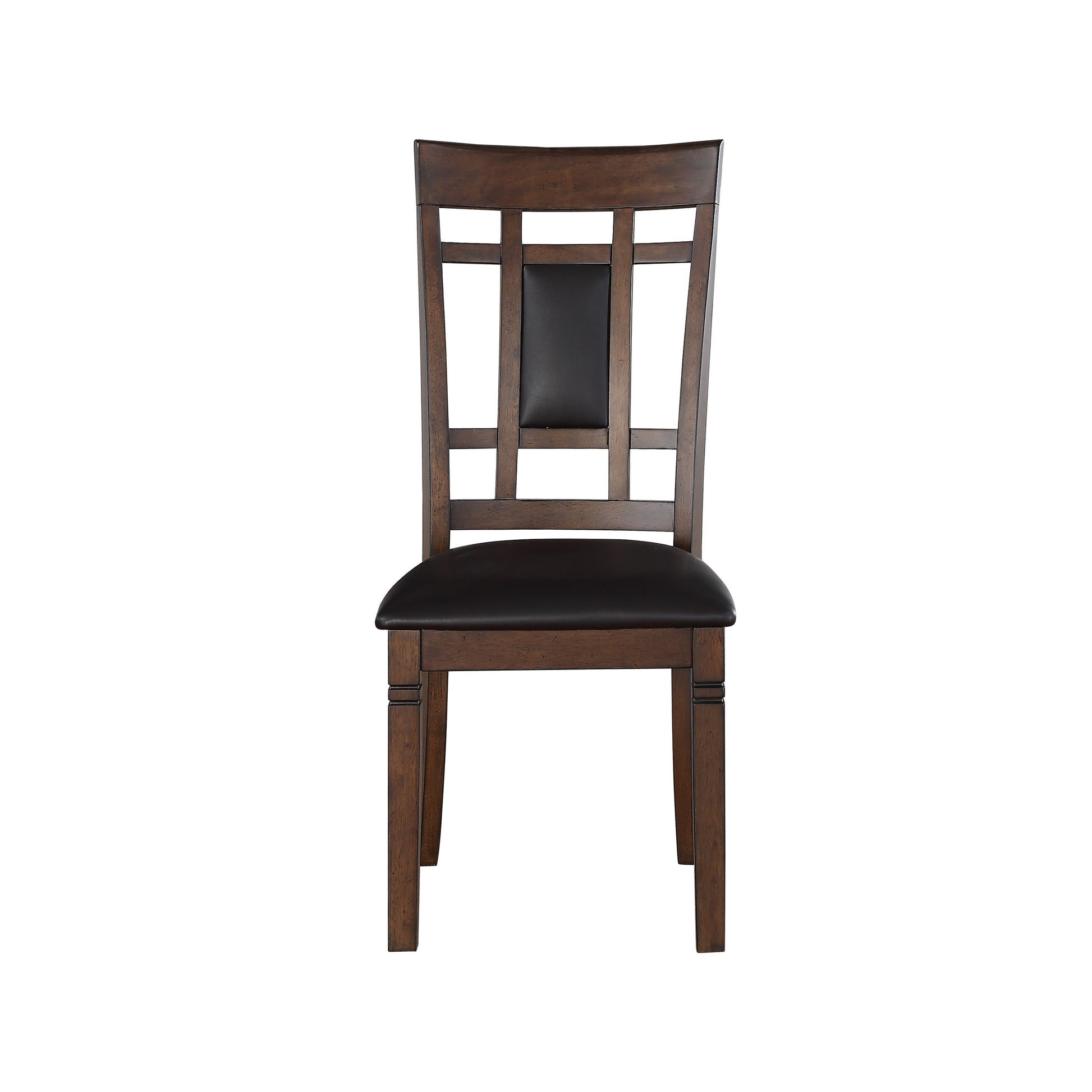 Dark wood dining chair with upholstered seat and slatted back