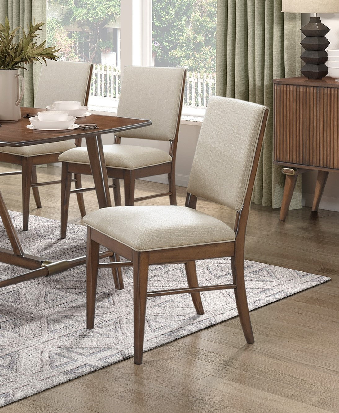 TREATLIFE HOME Set of 2 Modern Side Chairs with Fabric Upholstered Seat and Back, Brown Finish Wooden Frame, Ideal for Dining Room