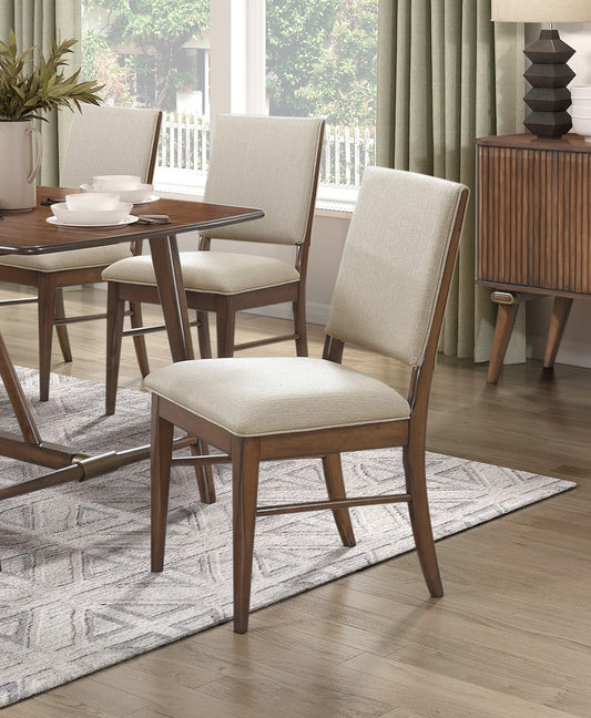TREATLIFE HOME Set of 2 Modern Side Chairs with Fabric Upholstered Seat and Back, Brown Finish Wooden Frame, Ideal for Dining Room