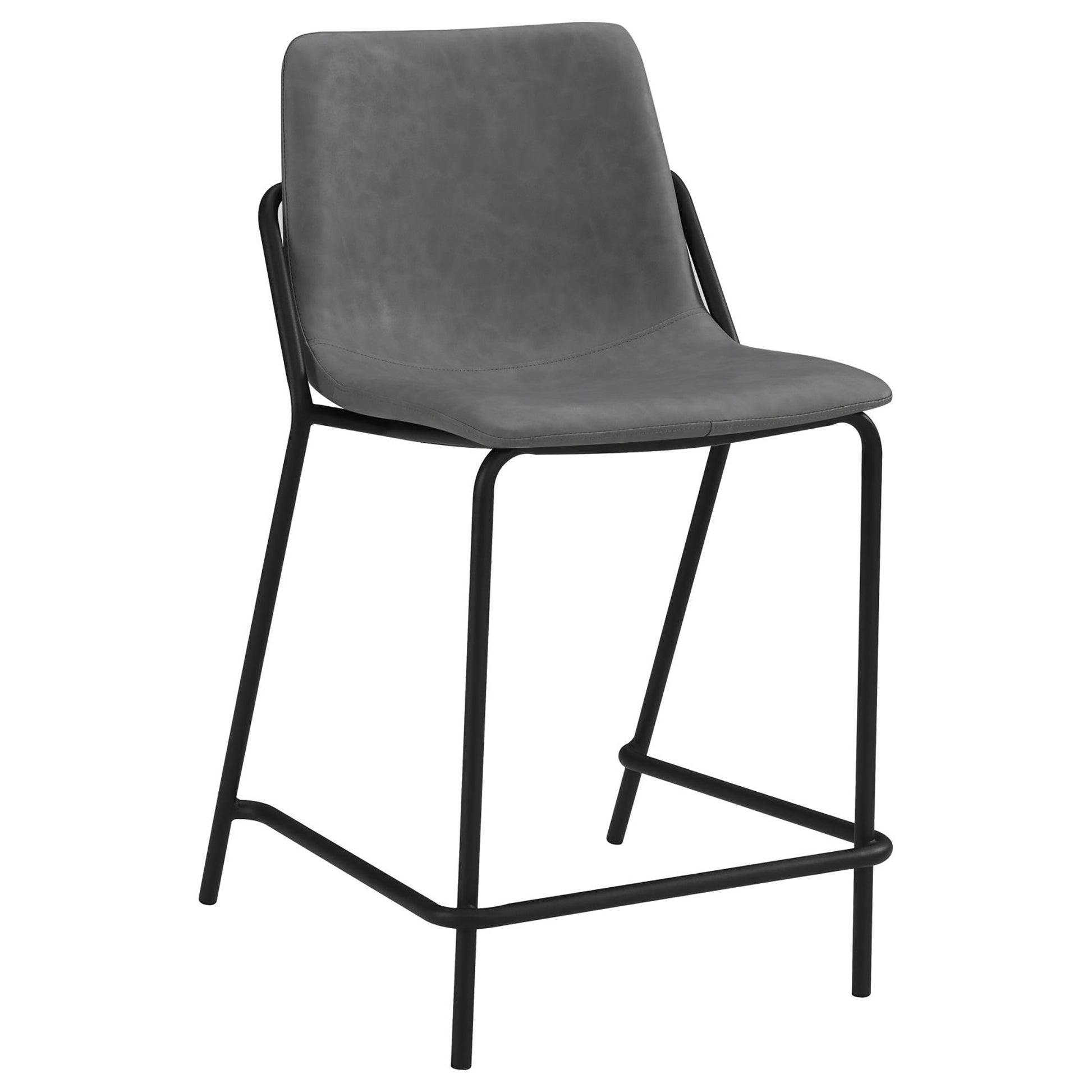 Sleek grey faux leather counter stool with minimalist black metal frame for modern kitchens