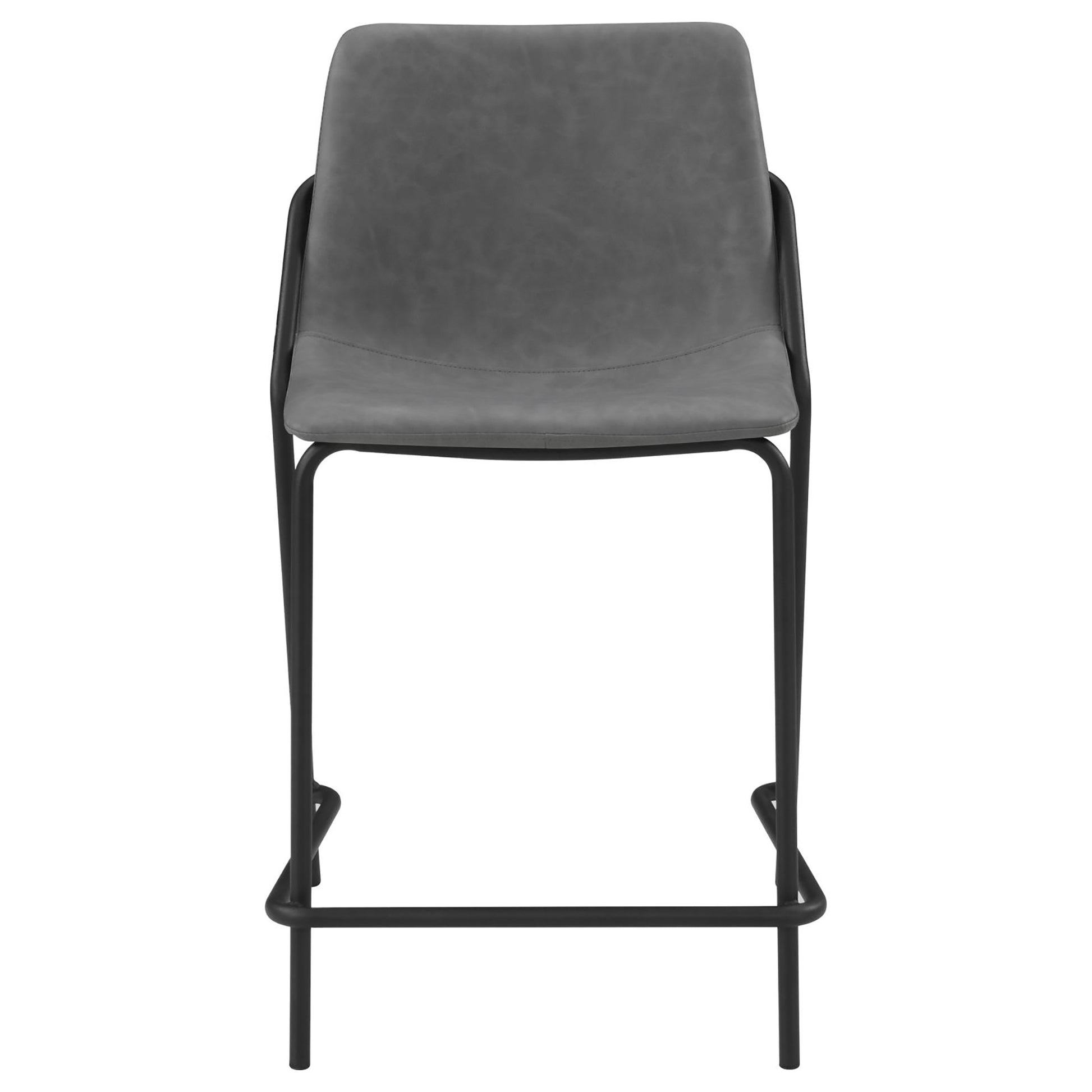 Modern gray faux leather bar stool with black metal frame and footrest